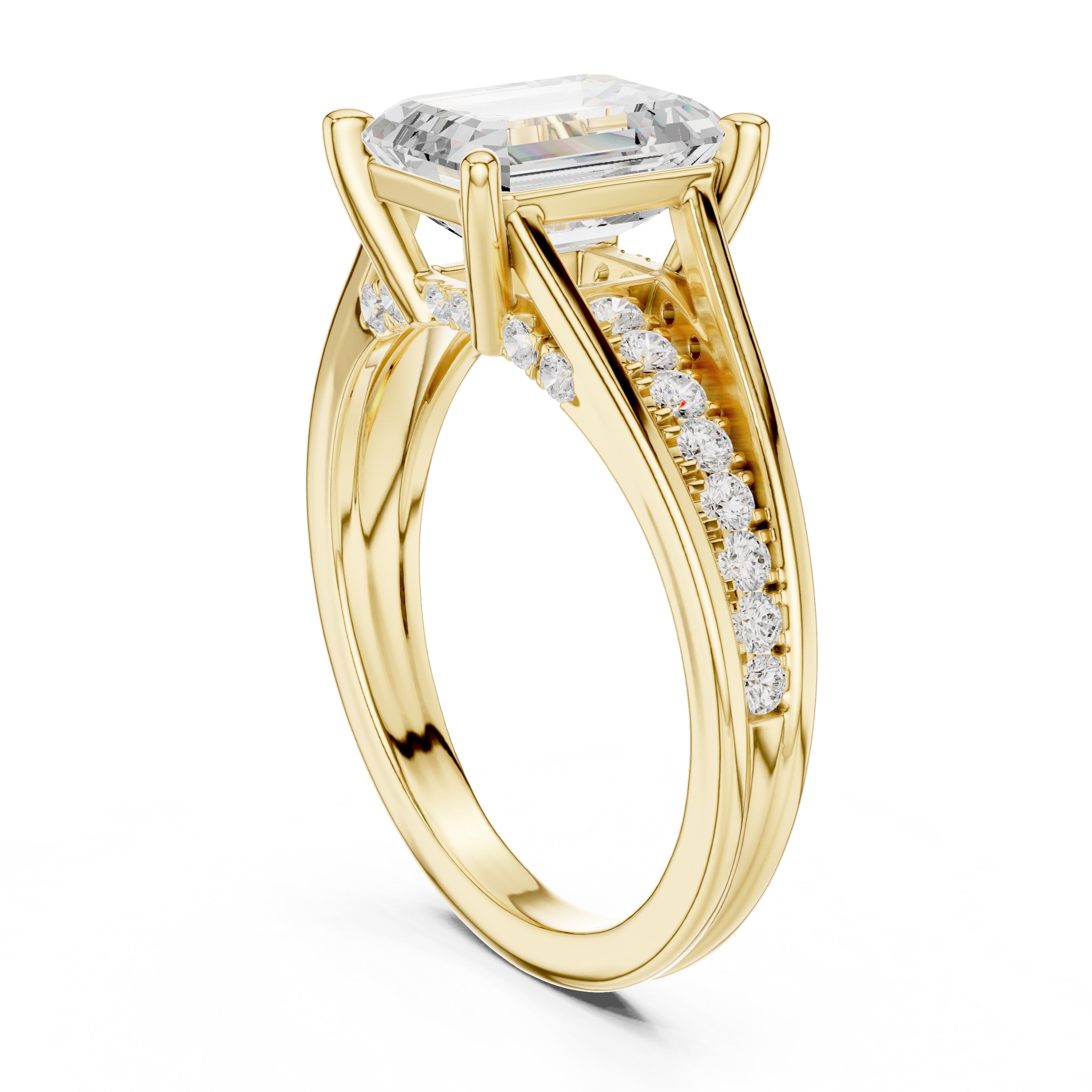 2 ct Emerald-Cut Multi-Row Split Shank Ring 2.05ct Yellow Gold