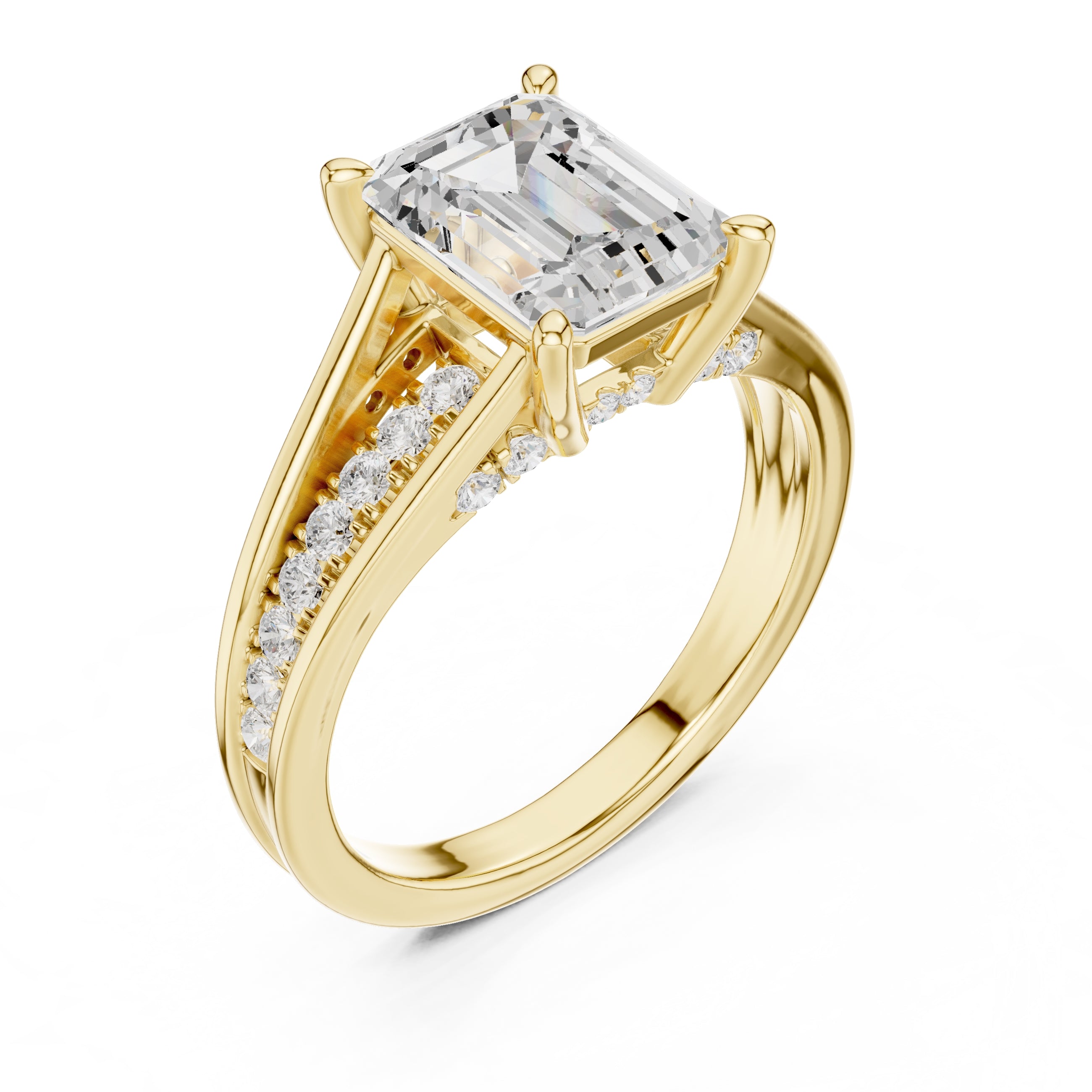 2 ct Emerald-Cut Multi-Row Split Shank Ring 2.05ct Yellow Gold