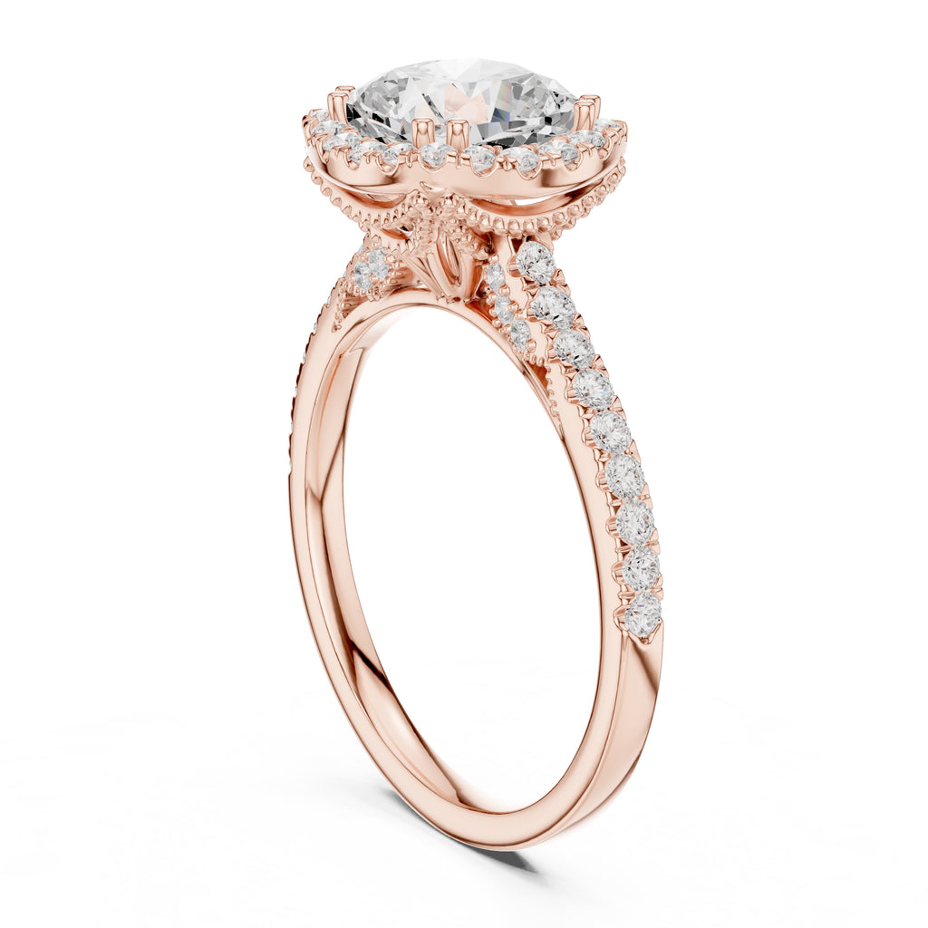 2.00 ct Cushion Estate Pave Engagement Ring 2ct Rose Gold