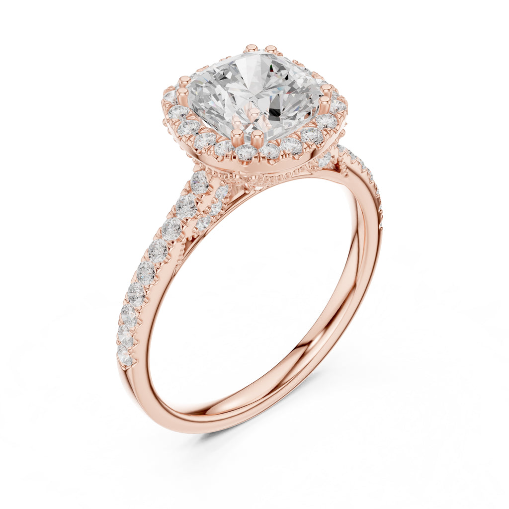 2.00 ct Cushion Estate Pave Engagement Ring 2ct Rose Gold