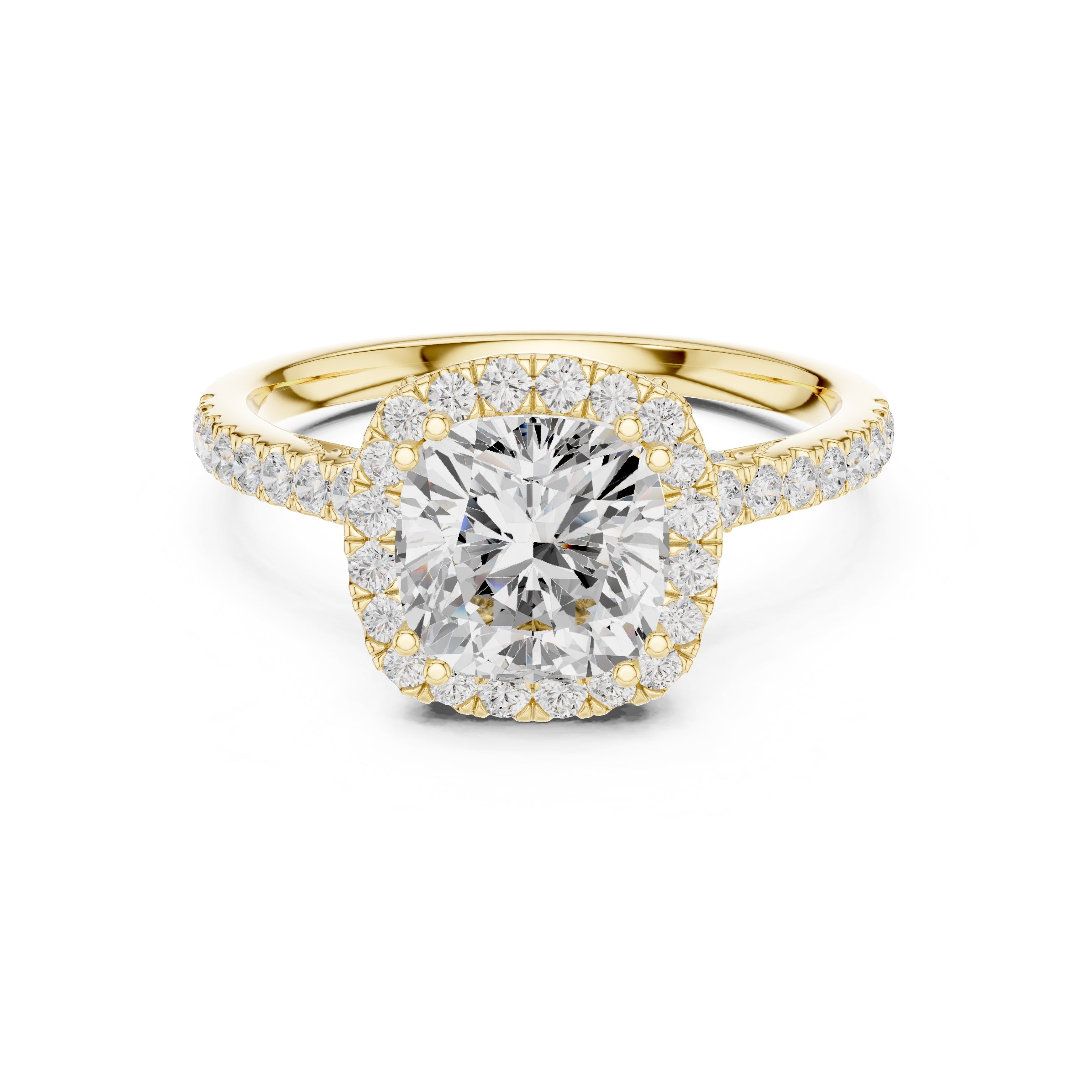 2.00 ct Cushion Estate Pave Engagement Ring 2ct Yellow Gold