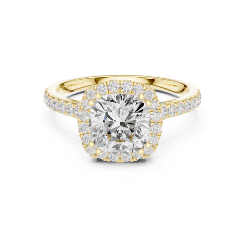2.00 ct Cushion Estate Pave Engagement Ring 2ct Yellow Gold