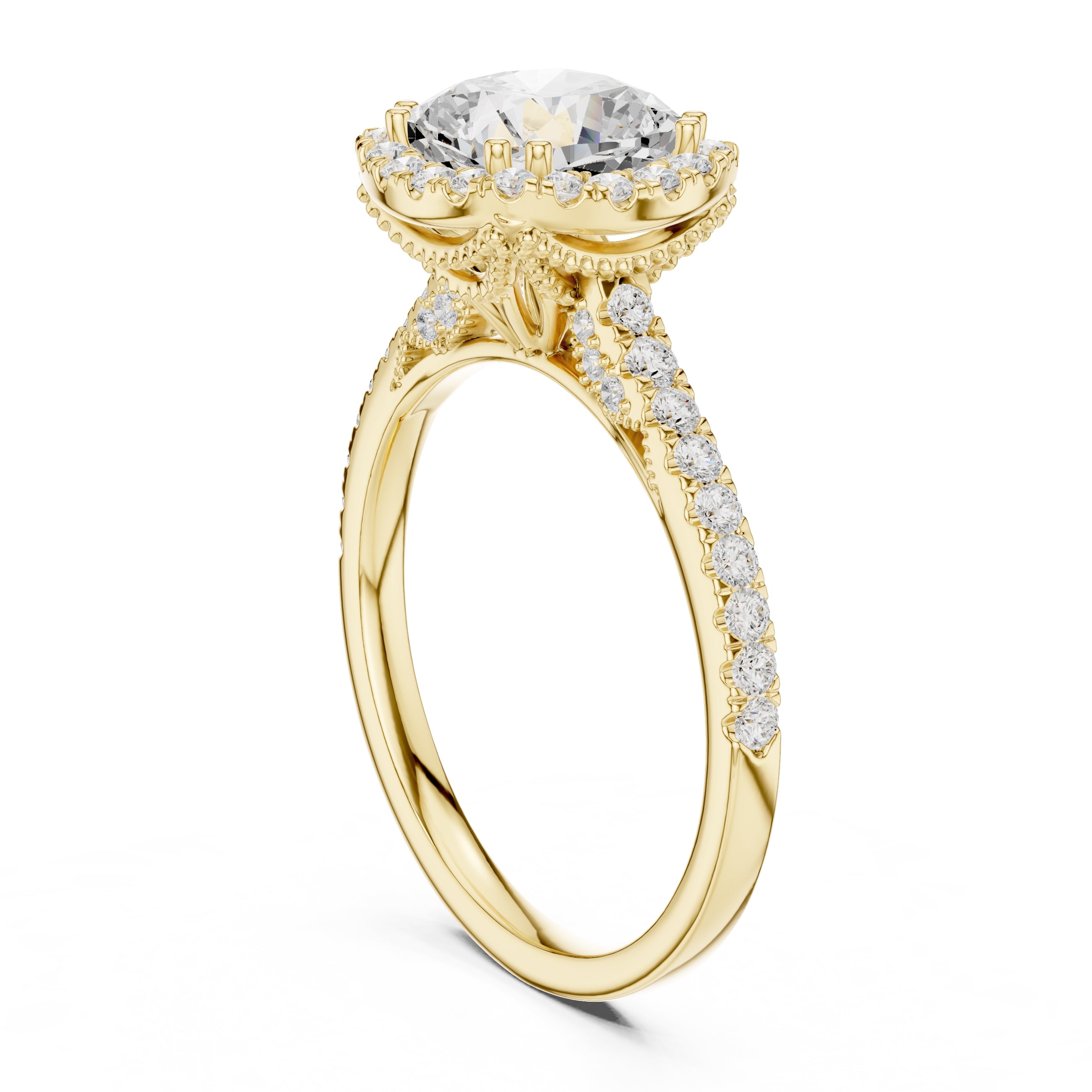 2.00 ct Cushion Estate Pave Engagement Ring 2ct Yellow Gold