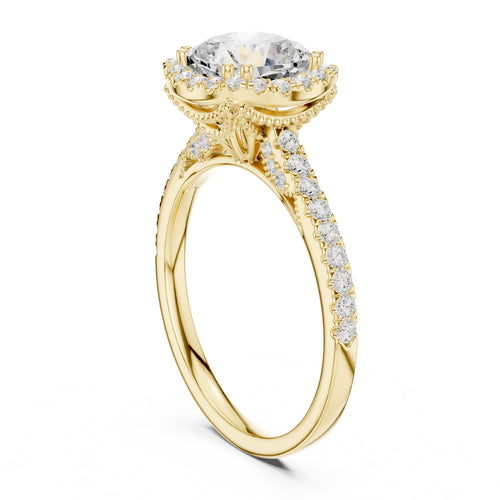 2.00 ct Cushion Estate Pave Engagement Ring 2ct Yellow Gold