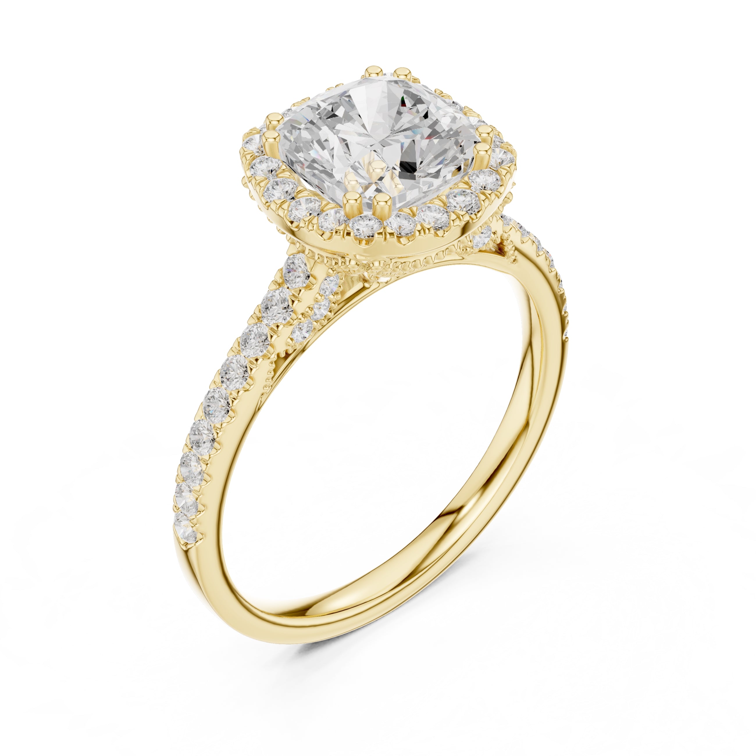 2.00 ct Cushion Estate Pave Engagement Ring 2ct Yellow Gold
