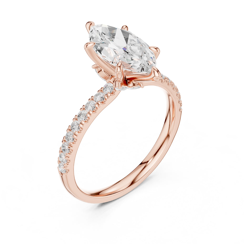 1.50 ct Marquise Vintage Pave Ring 1.5ct Rose Gold