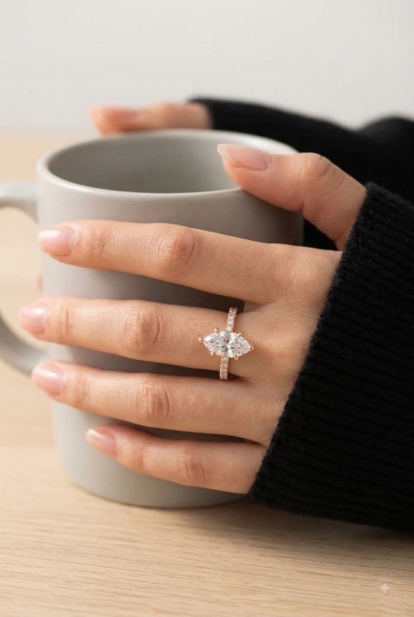 1.50 ct Marquise Vintage Pave Ring 1.5ct Rose Gold