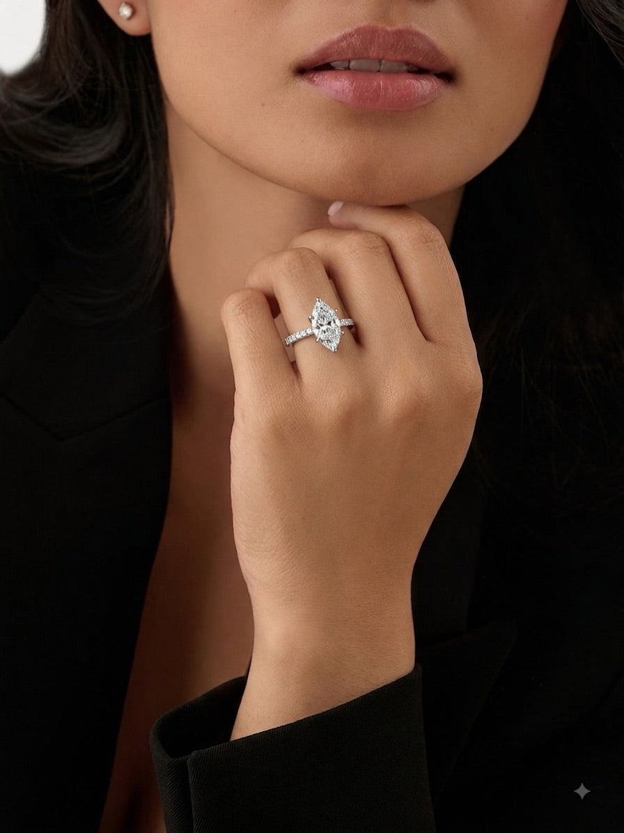 1.50 ct Marquise Vintage Pave Ring 1.5ct White Gold