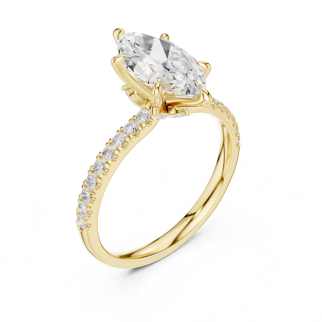 1.50 ct Marquise Vintage Pave Ring 1.5ct Yellow Gold