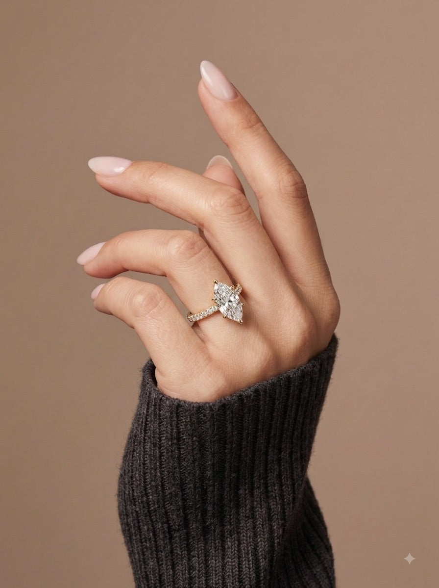 1.50 ct Marquise Vintage Pave Ring 1.5ct Yellow Gold