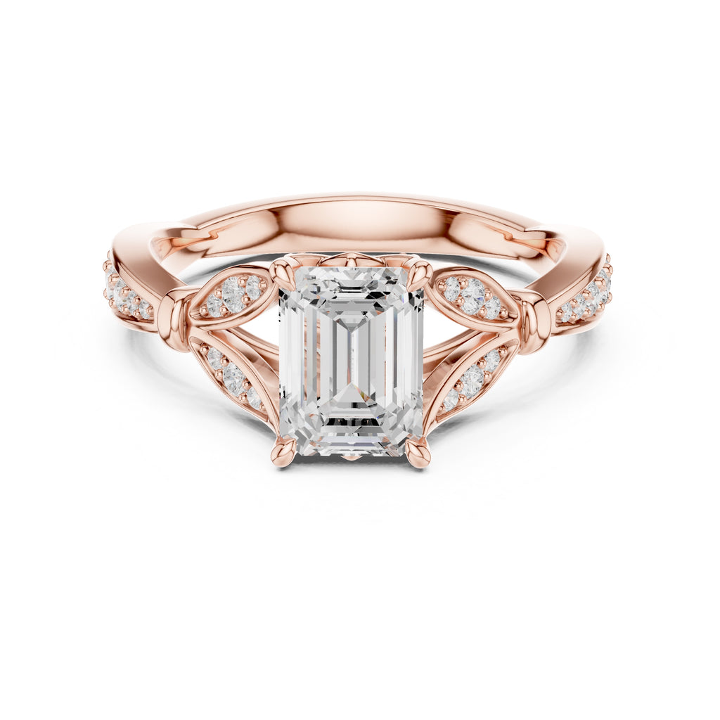 1.50 ct Emerald Nature-Inspired Pave Ring 1.5ct Rose Gold