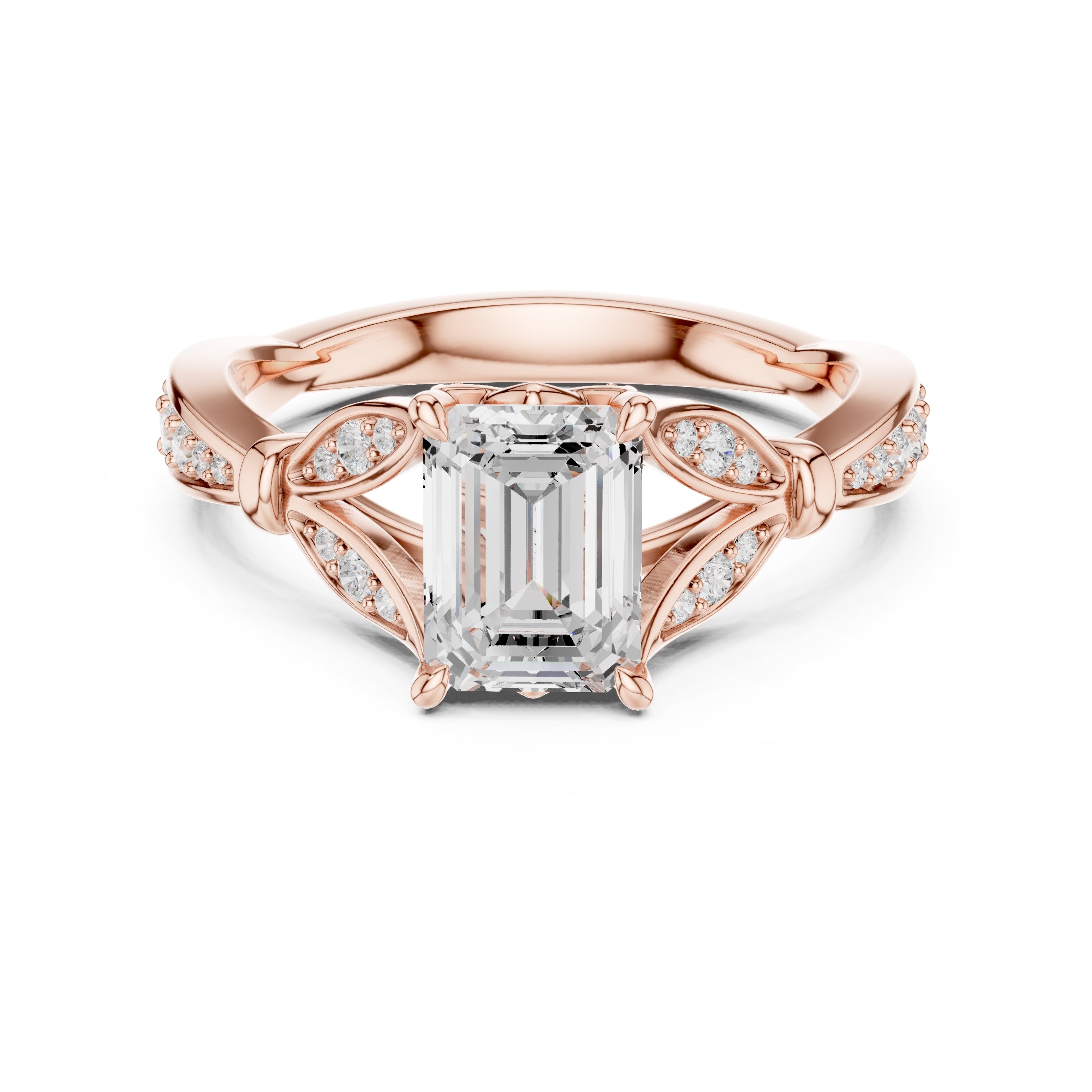 1.50 ct Emerald Nature-Inspired Pave Ring 1.5ct Rose Gold