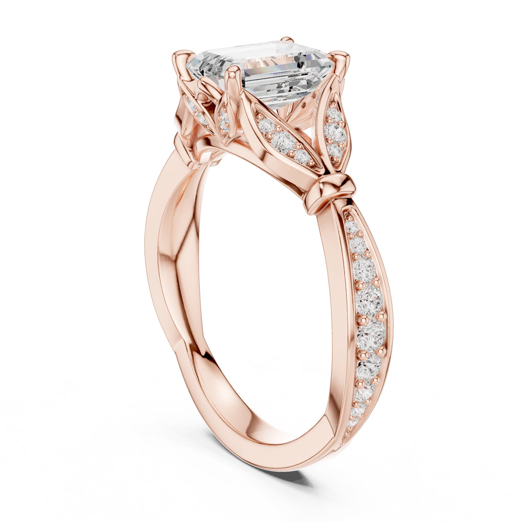 1.50 ct Emerald Nature-Inspired Pave Ring 1.5ct Rose Gold
