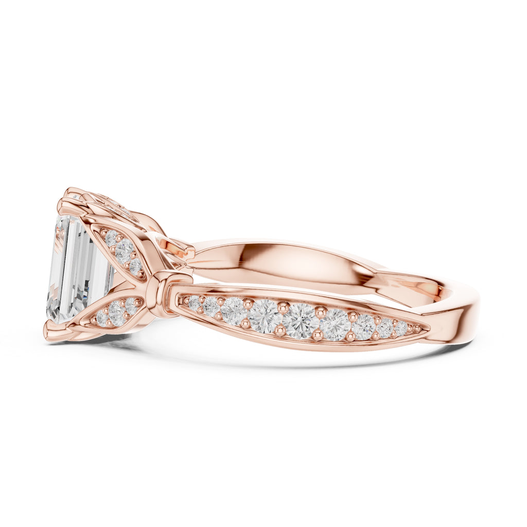 1.50 ct Emerald Nature-Inspired Pave Ring 1.5ct Rose Gold