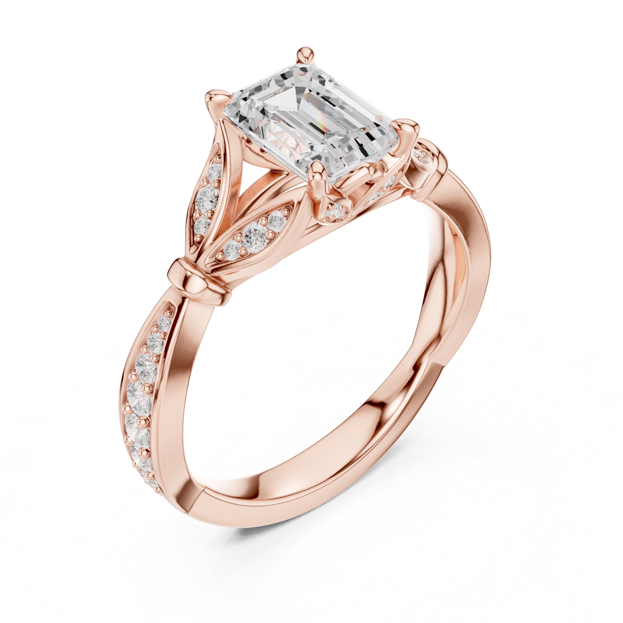 1.50 ct Emerald Nature-Inspired Pave Ring 1.5ct Rose Gold