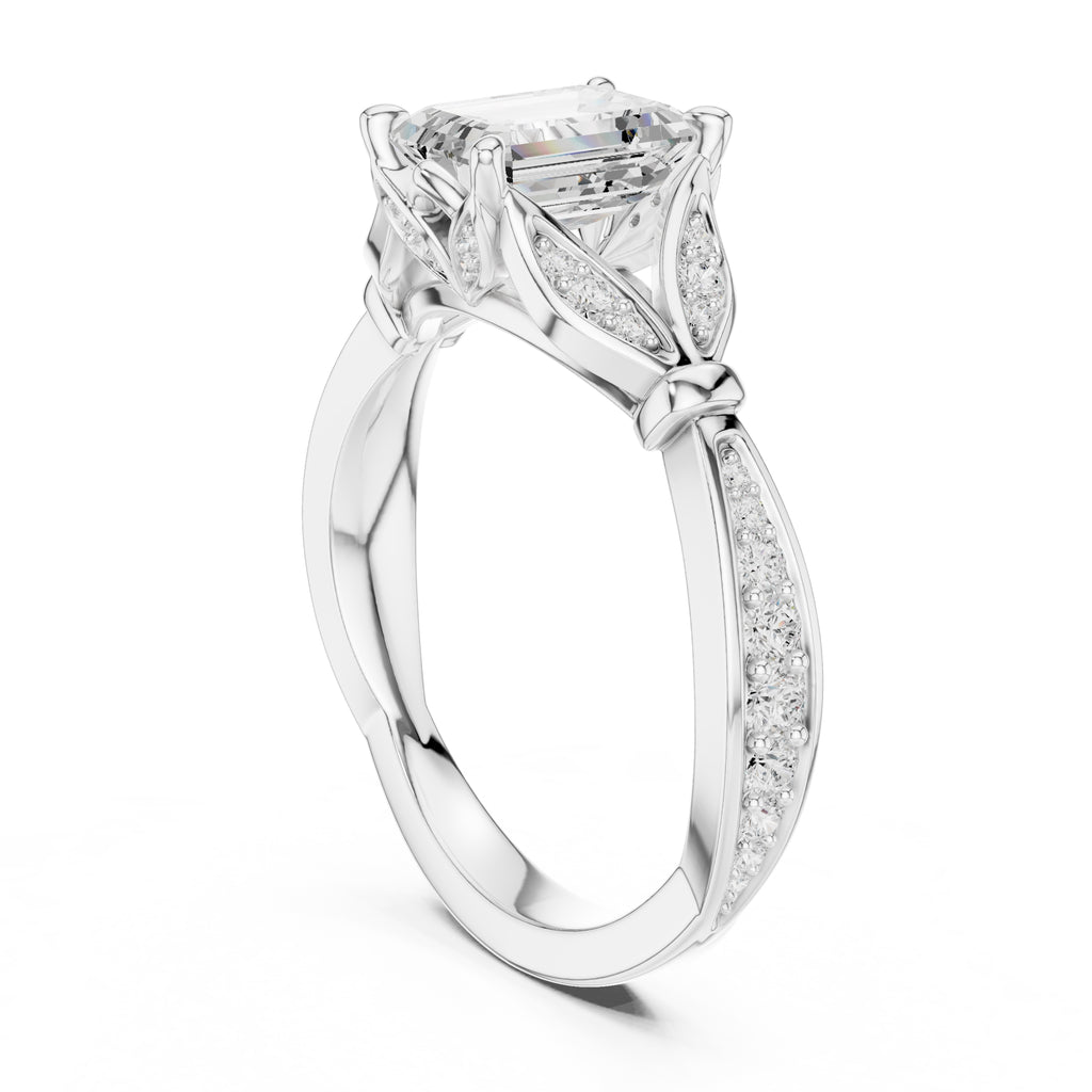 1.50 ct Emerald Nature-Inspired Pave Ring 1.5ct White Gold