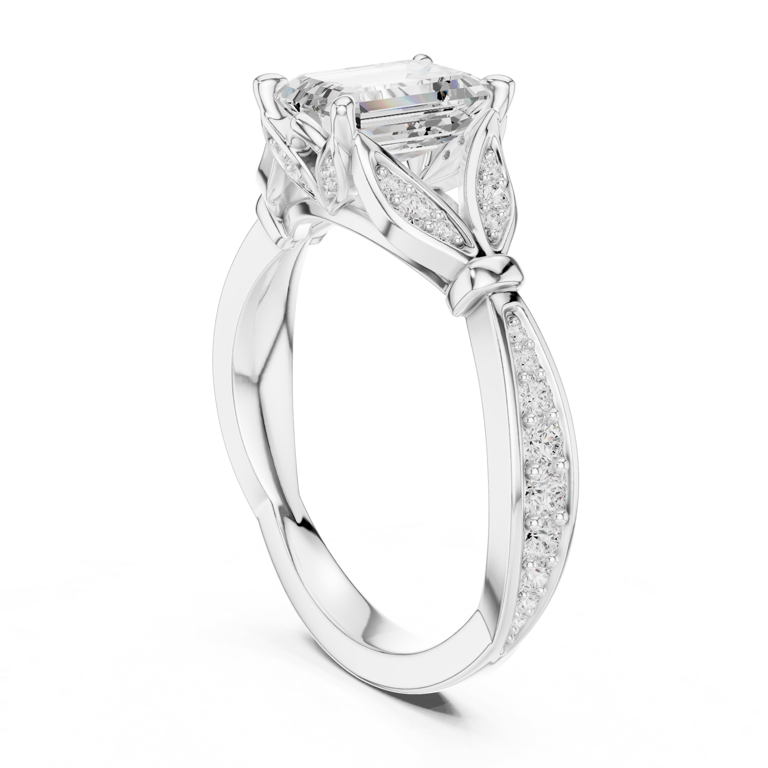 1.50 ct Emerald Nature-Inspired Pave Ring 1.5ct White Gold
