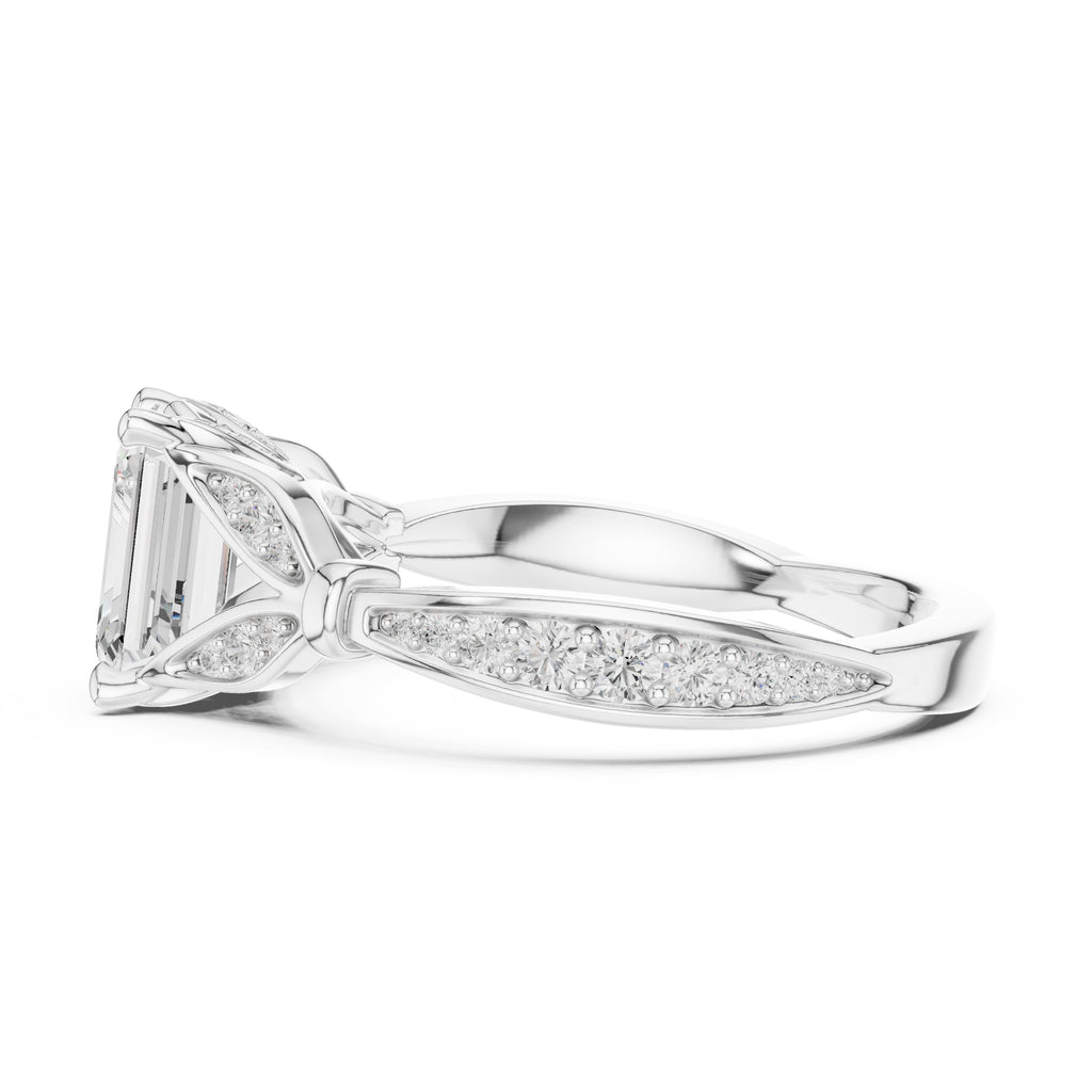 1.50 ct Emerald Nature-Inspired Pave Ring 1.5ct White Gold