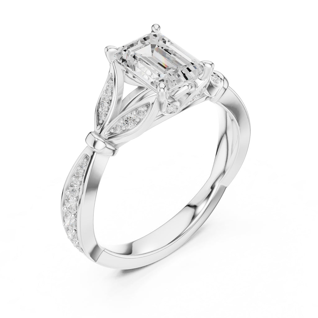 1.50 ct Emerald Nature-Inspired Pave Ring 1.5ct White Gold