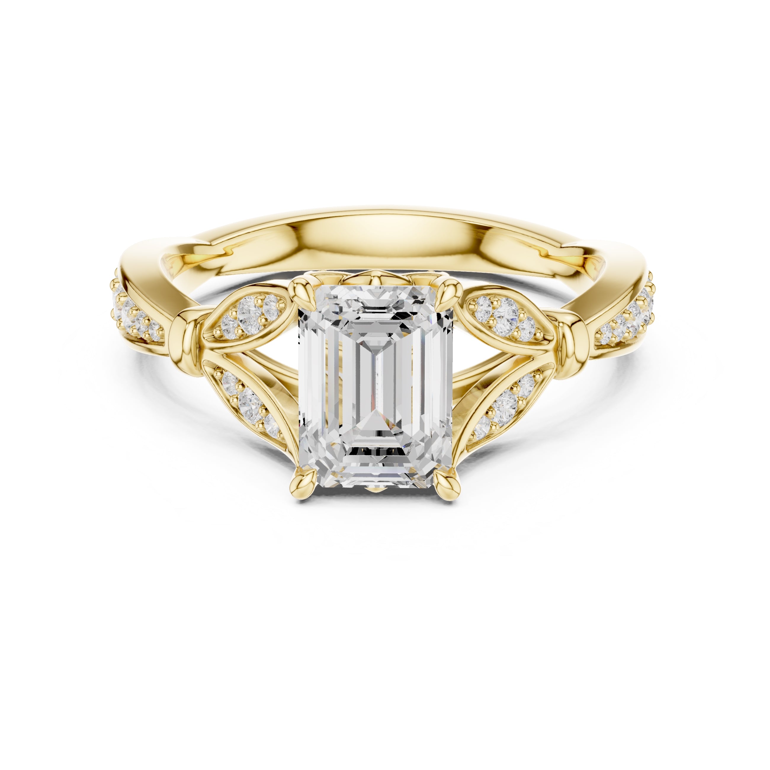 1.50 ct Emerald Nature-Inspired Pave Ring 1.5ct Yellow Gold