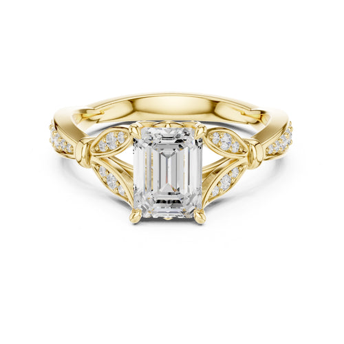 1.50 ct Emerald Nature-Inspired Pave Ring 1.5ct Yellow Gold