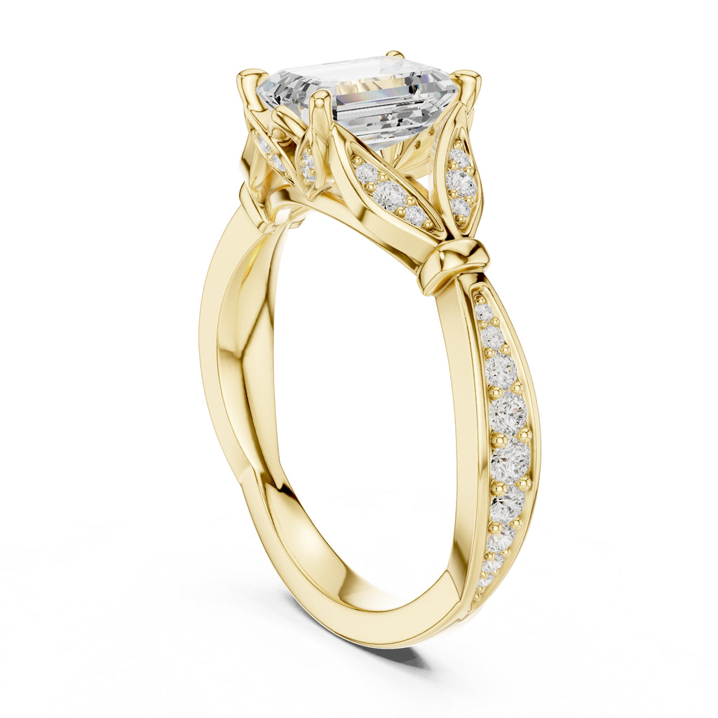 1.50 ct Emerald Nature-Inspired Pave Ring 1.5ct Yellow Gold