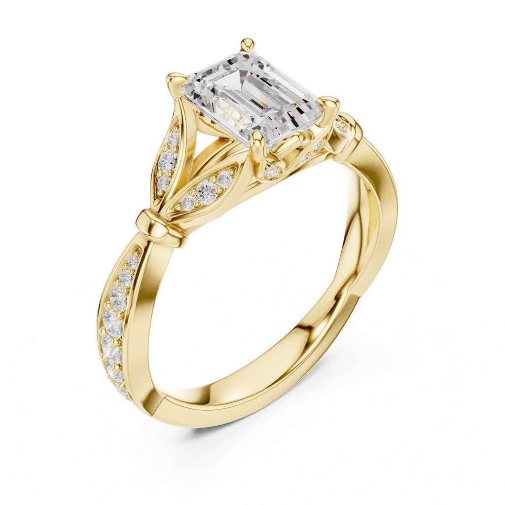 1.50 ct Emerald Nature-Inspired Pave Ring 1.5ct Yellow Gold