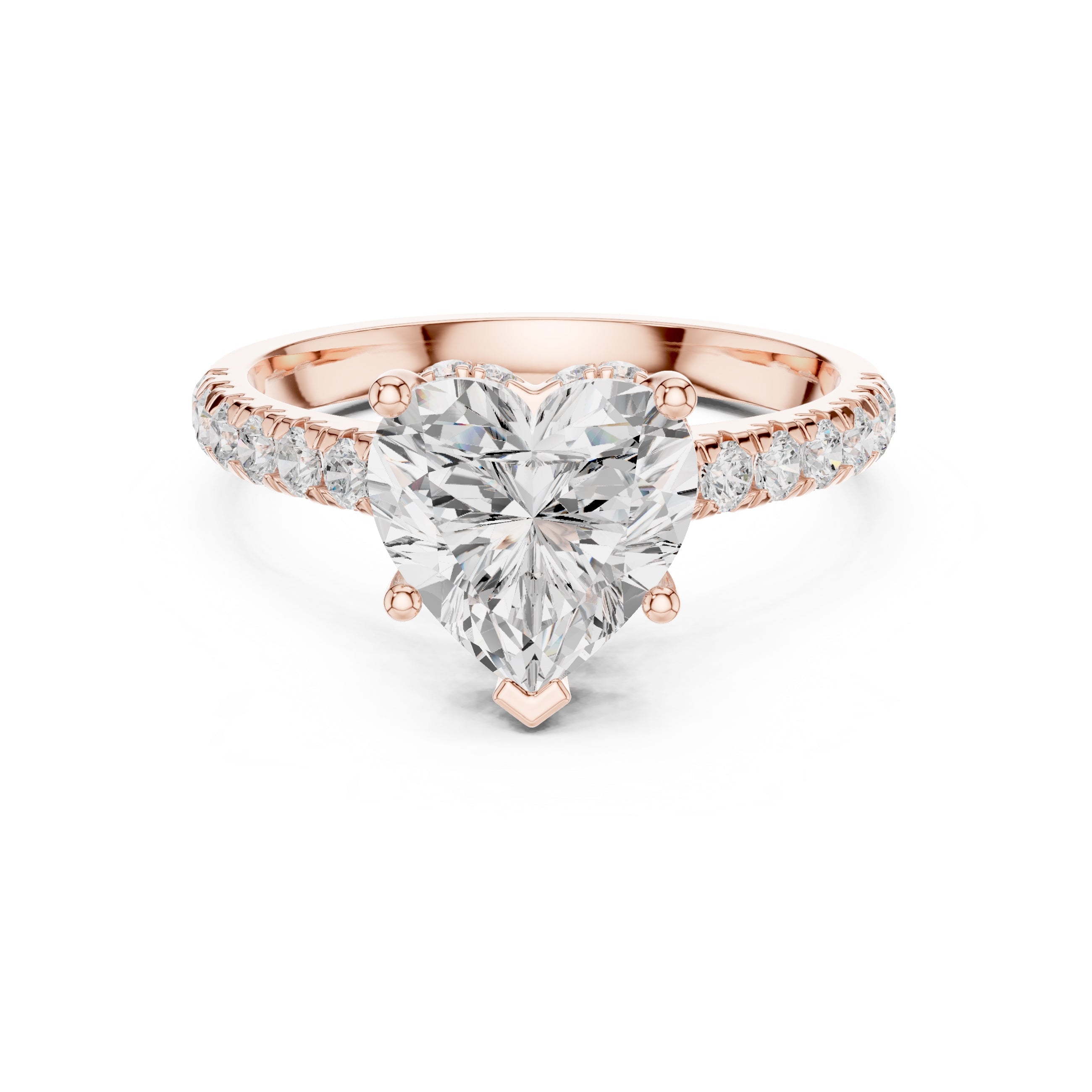 2.5 ct Heart Pave Engagement Ring 2.5ct Rose Gold
