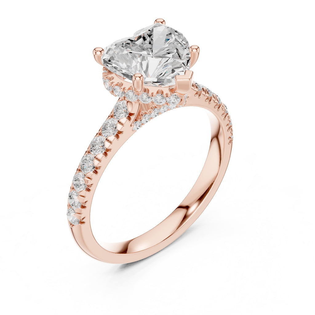 2.5 ct Heart Pave Engagement Ring 2.5ct Rose Gold
