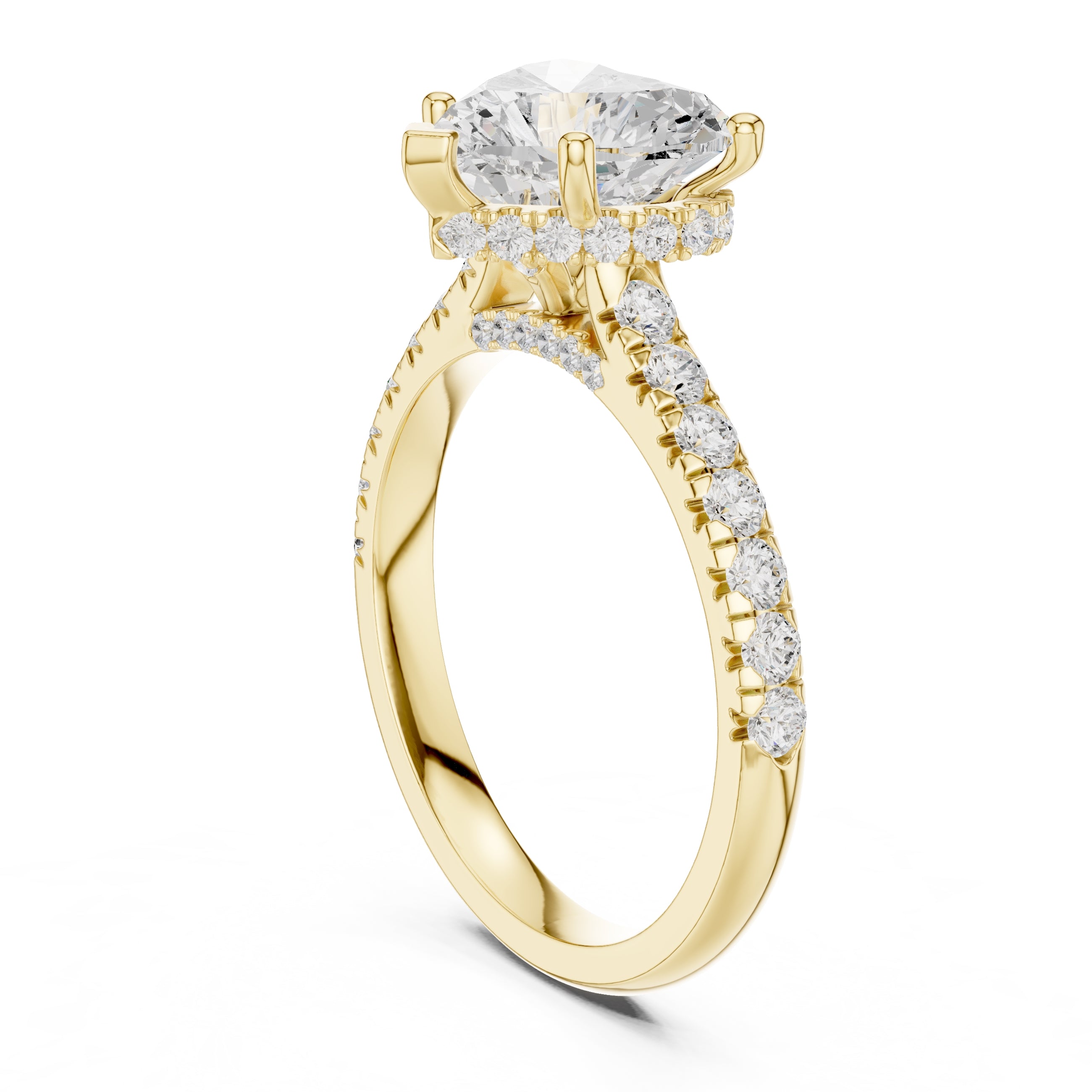 2.5 ct Heart Pave Engagement Ring 2.5ct Yellow Gold