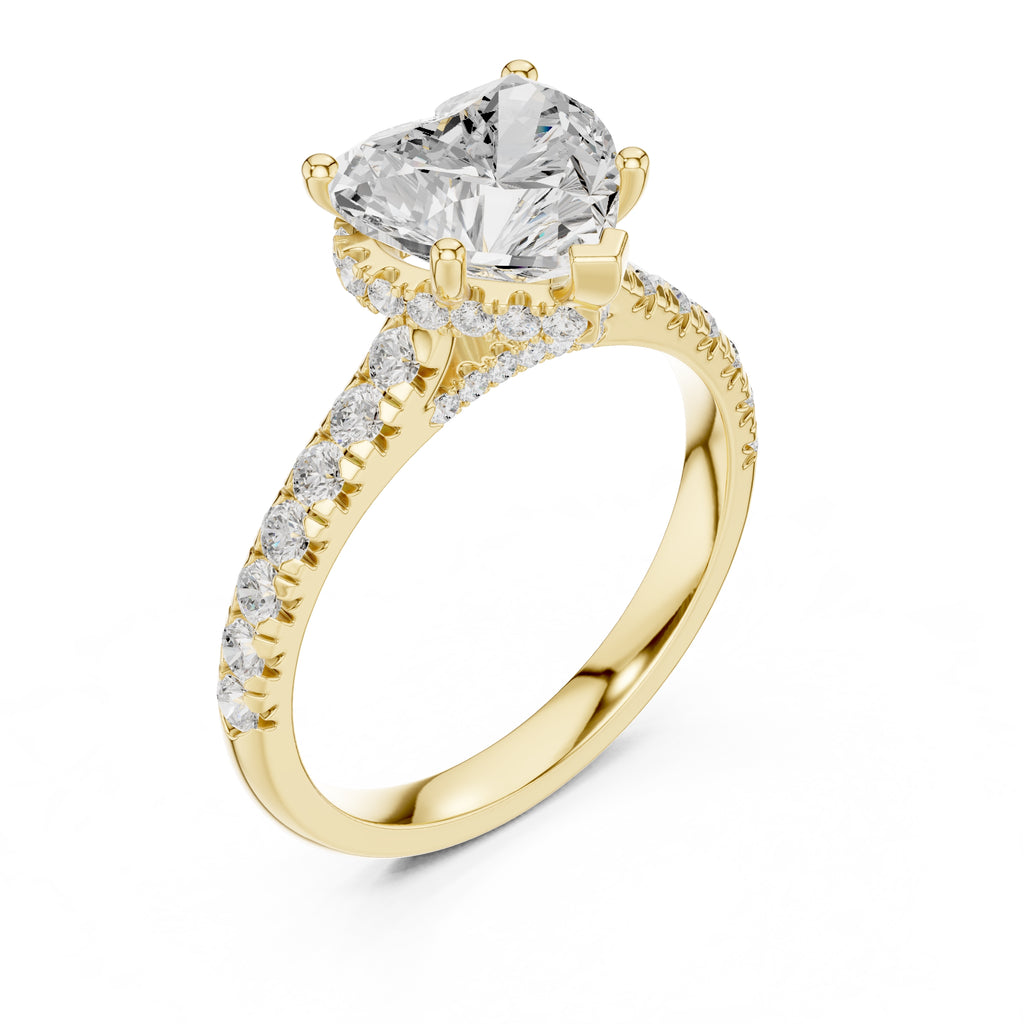 2.5 ct Heart Pave Engagement Ring 2.5ct Yellow Gold