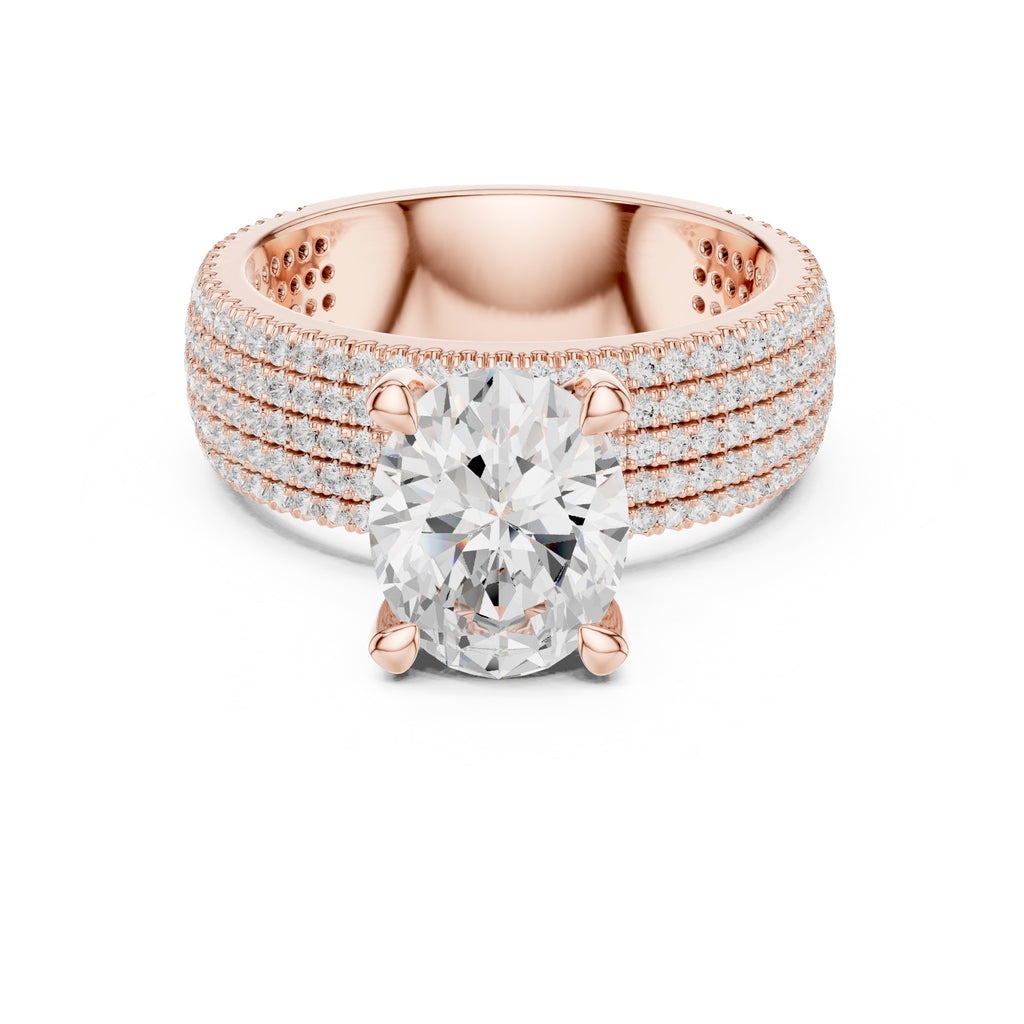 3.00 ct Oval Multi-Row Pave Statement Ring 3ct Rose Gold
