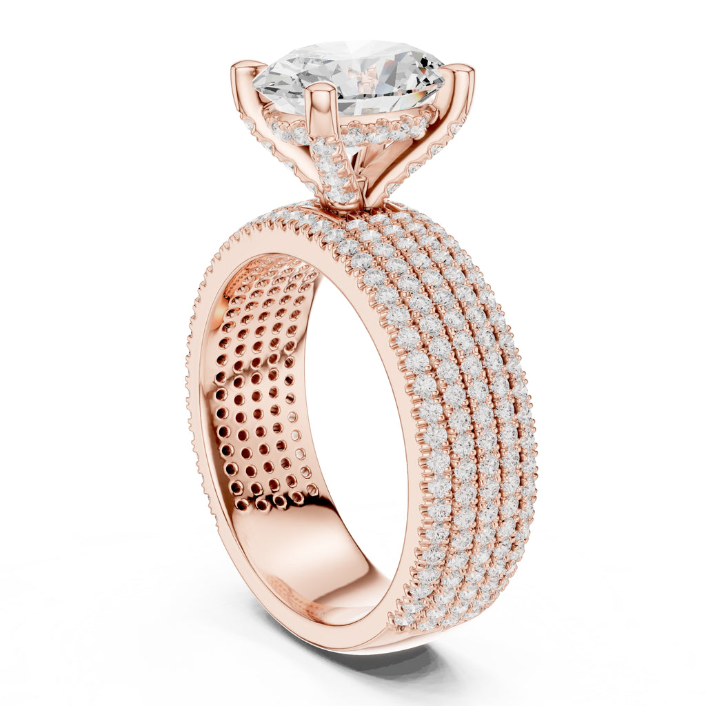 3.00 ct Oval Multi-Row Pave Statement Ring 3ct Rose Gold