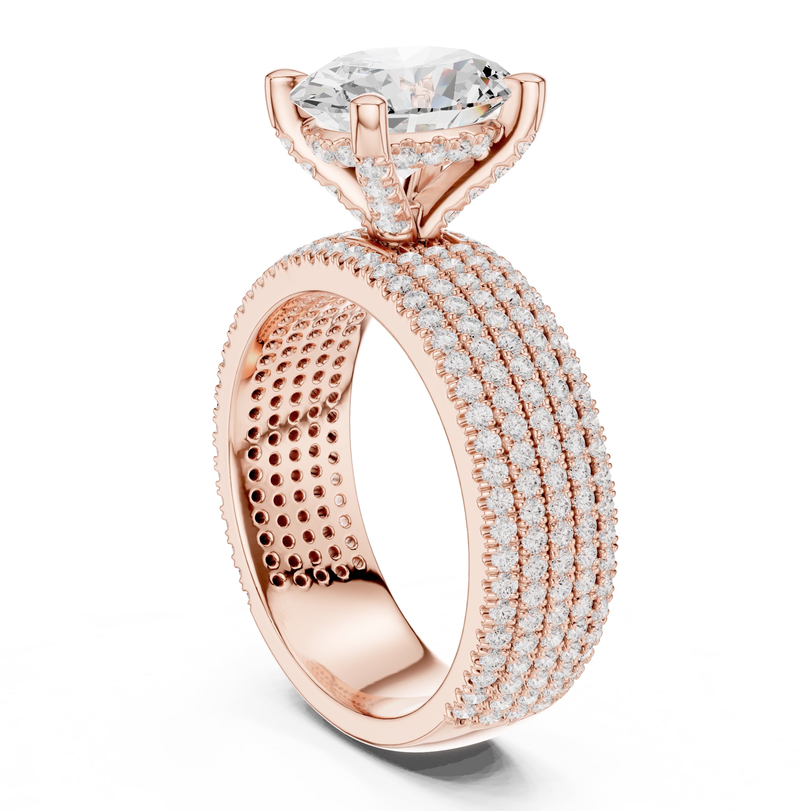 3.00 ct Oval Multi-Row Pave Statement Ring 3ct Rose Gold