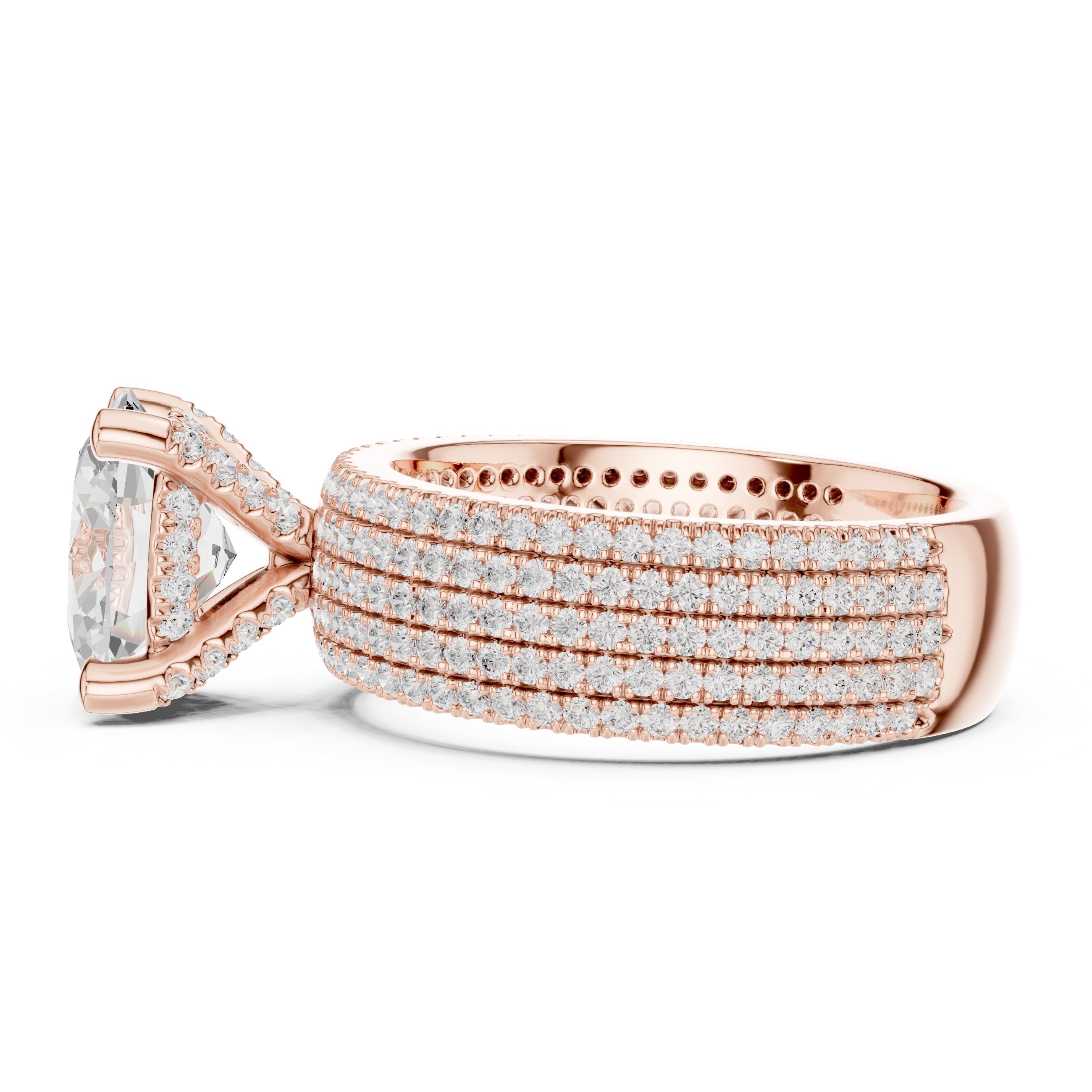 3.00 ct Oval Multi-Row Pave Statement Ring 3ct Rose Gold