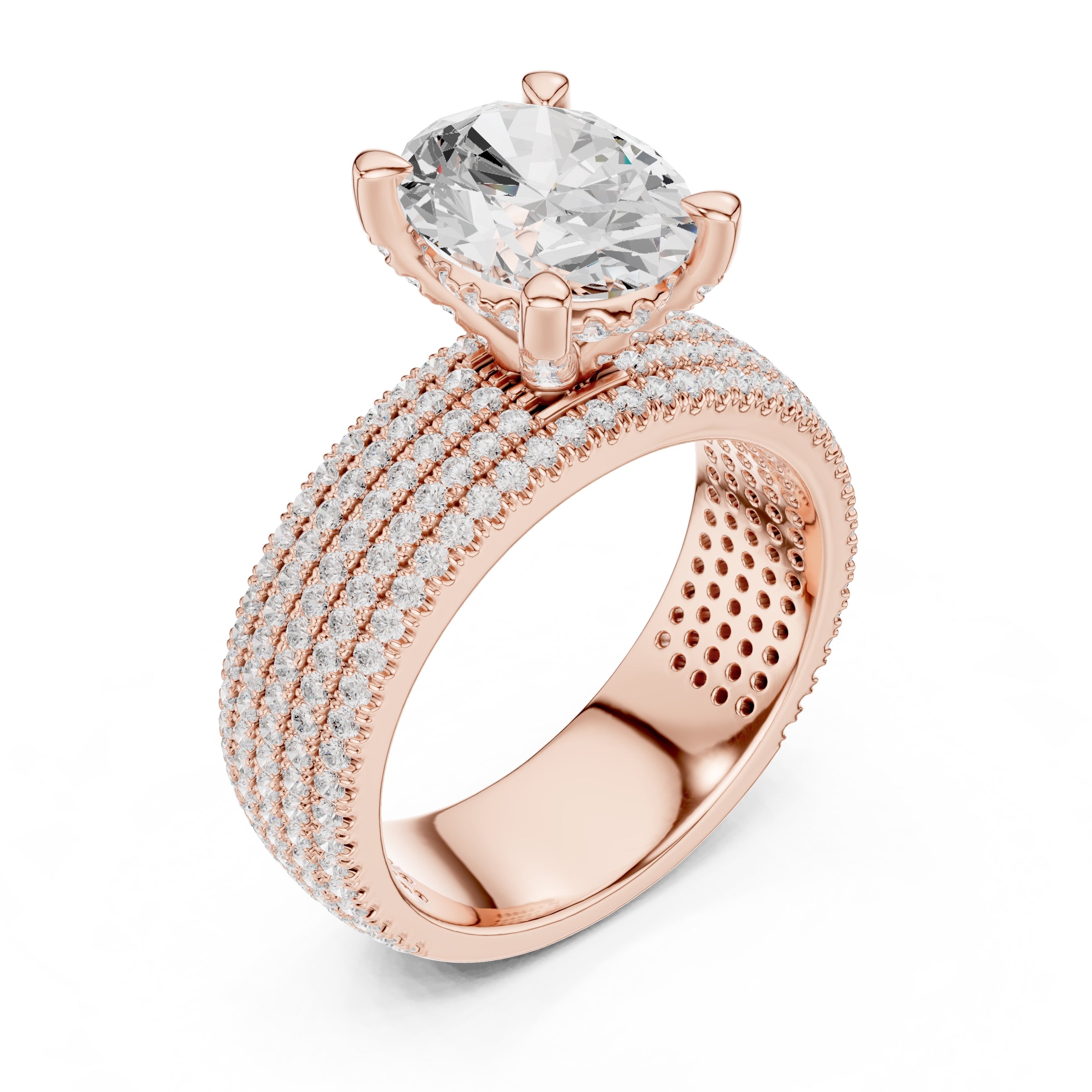 3.00 ct Oval Multi-Row Pave Statement Ring 3ct Rose Gold