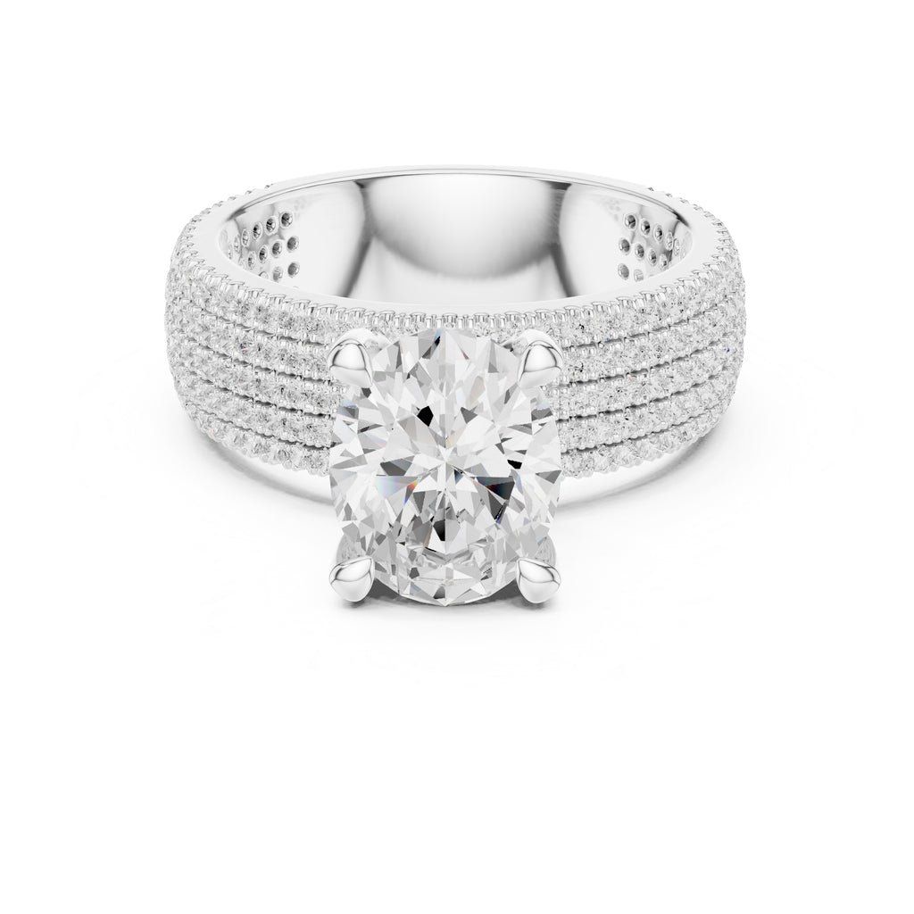 3.00 ct Oval Multi-Row Pave Statement Ring 3ct White Gold