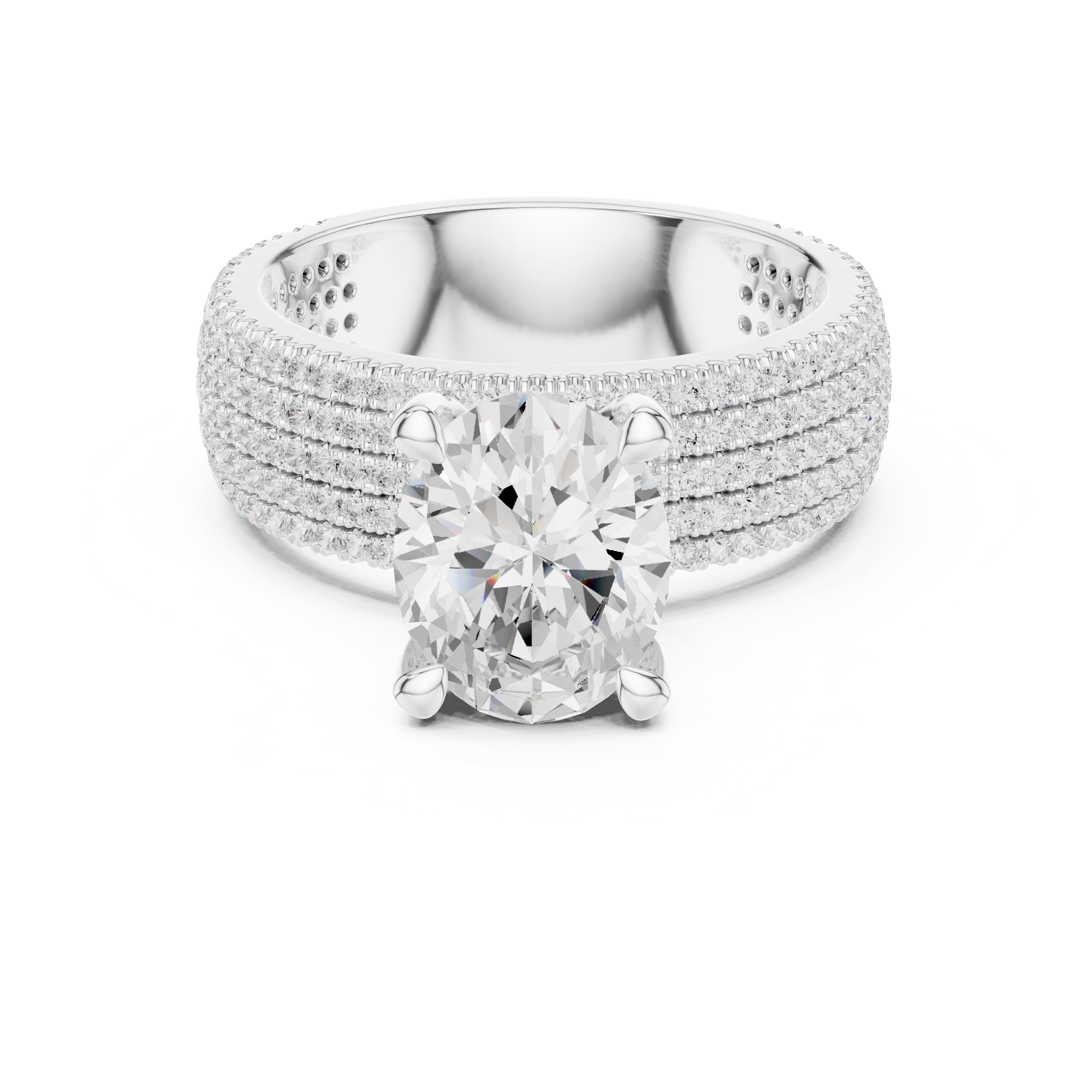 3.00 ct Oval Multi-Row Pave Statement Ring 3ct White Gold