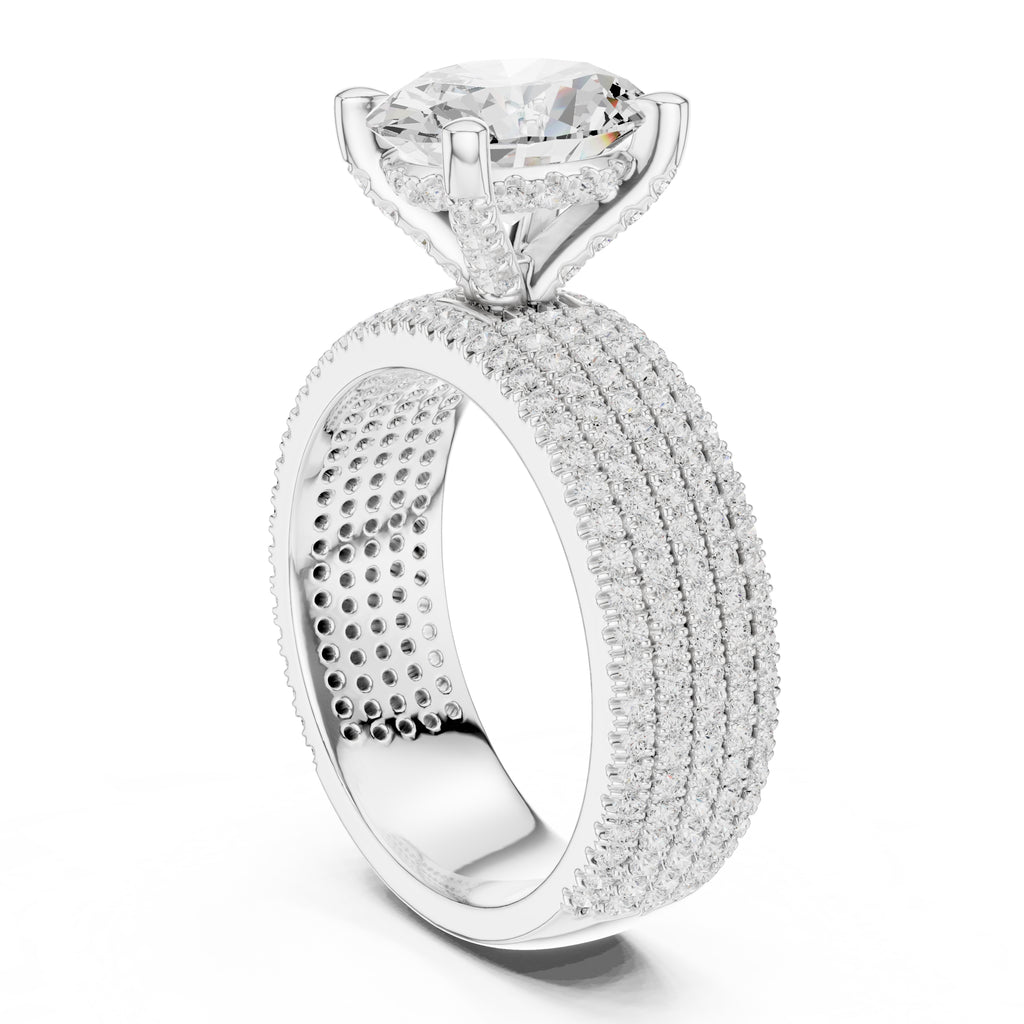 3.00 ct Oval Multi-Row Pave Statement Ring 3ct White Gold