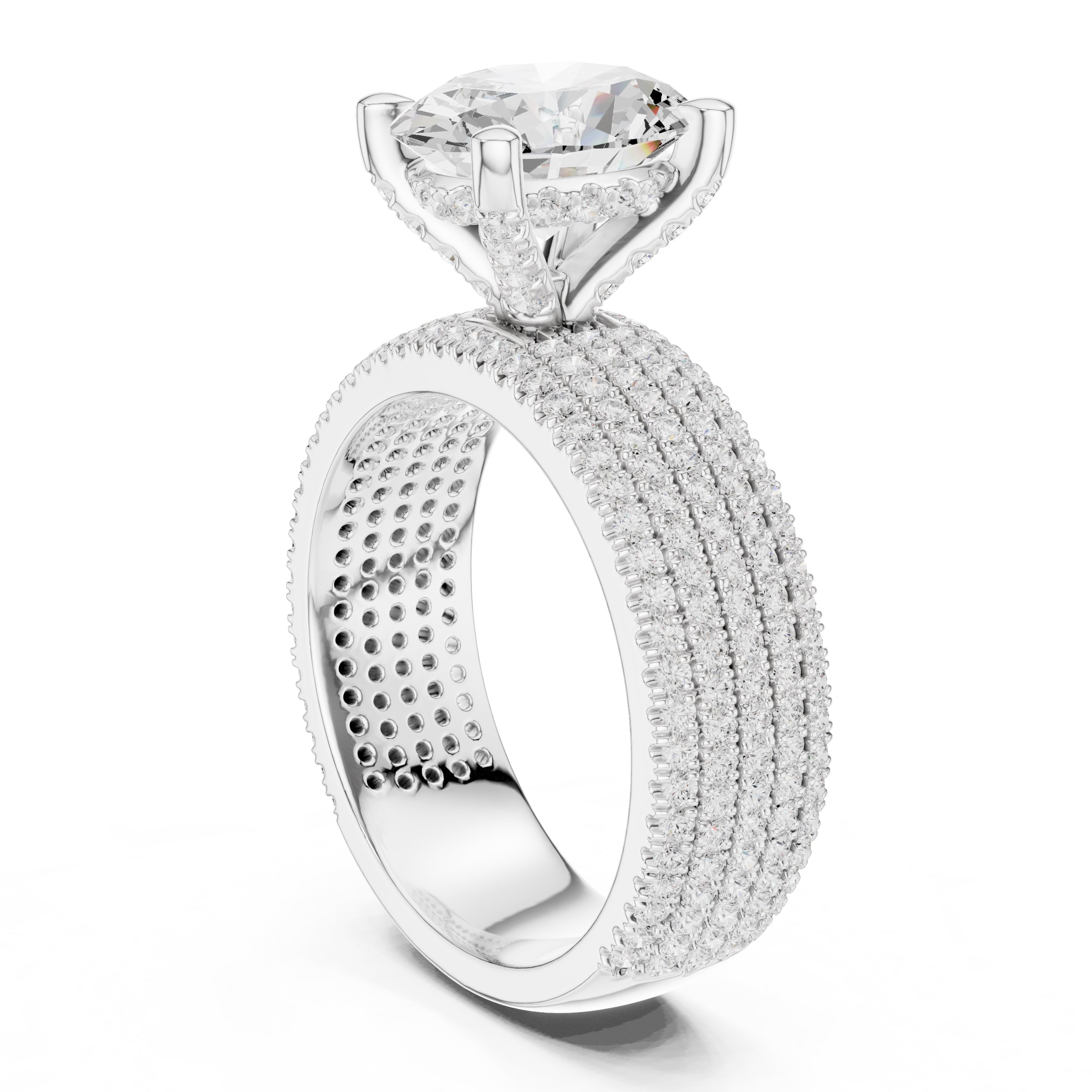 3.00 ct Oval Multi-Row Pave Statement Ring 3ct White Gold