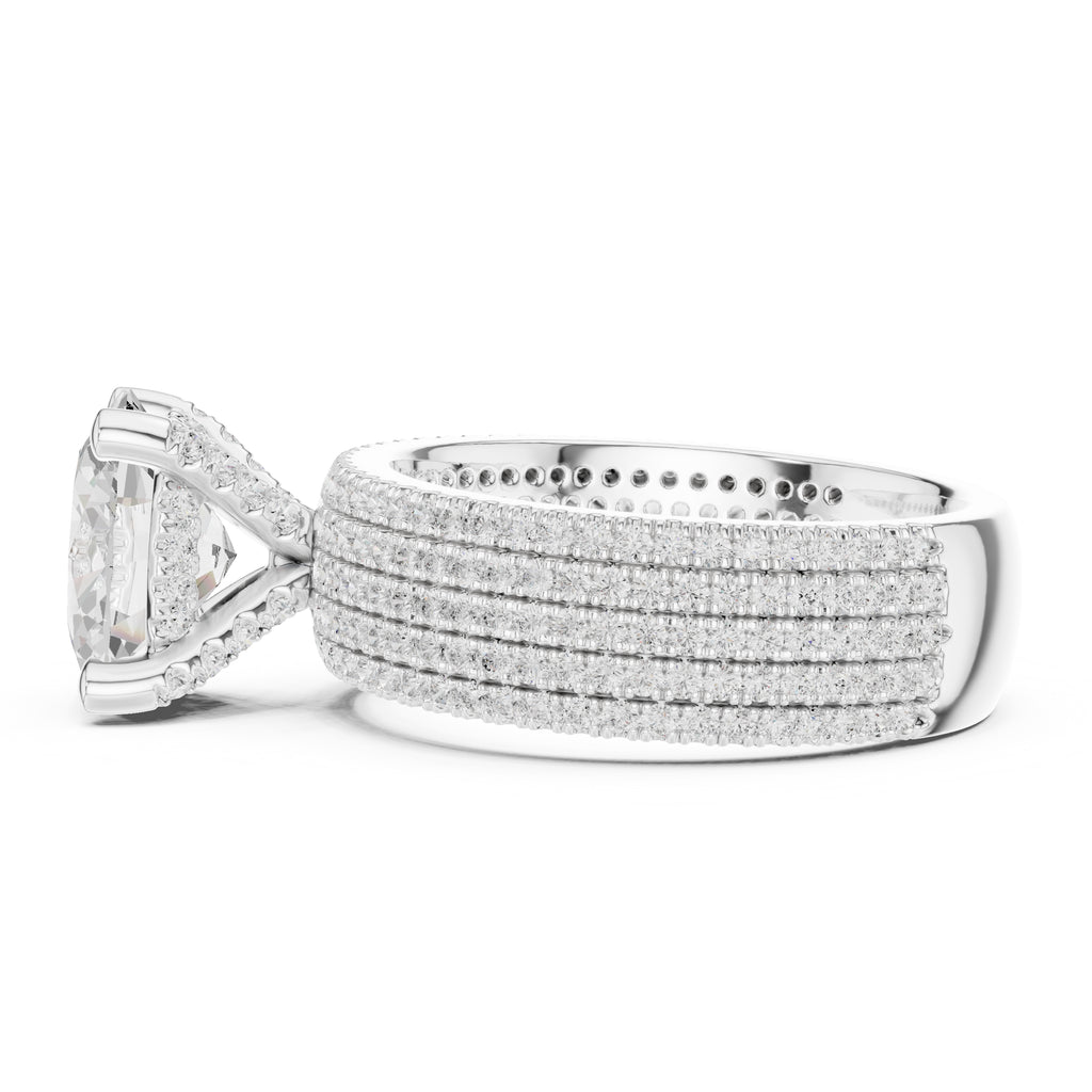 3.00 ct Oval Multi-Row Pave Statement Ring 3ct White Gold