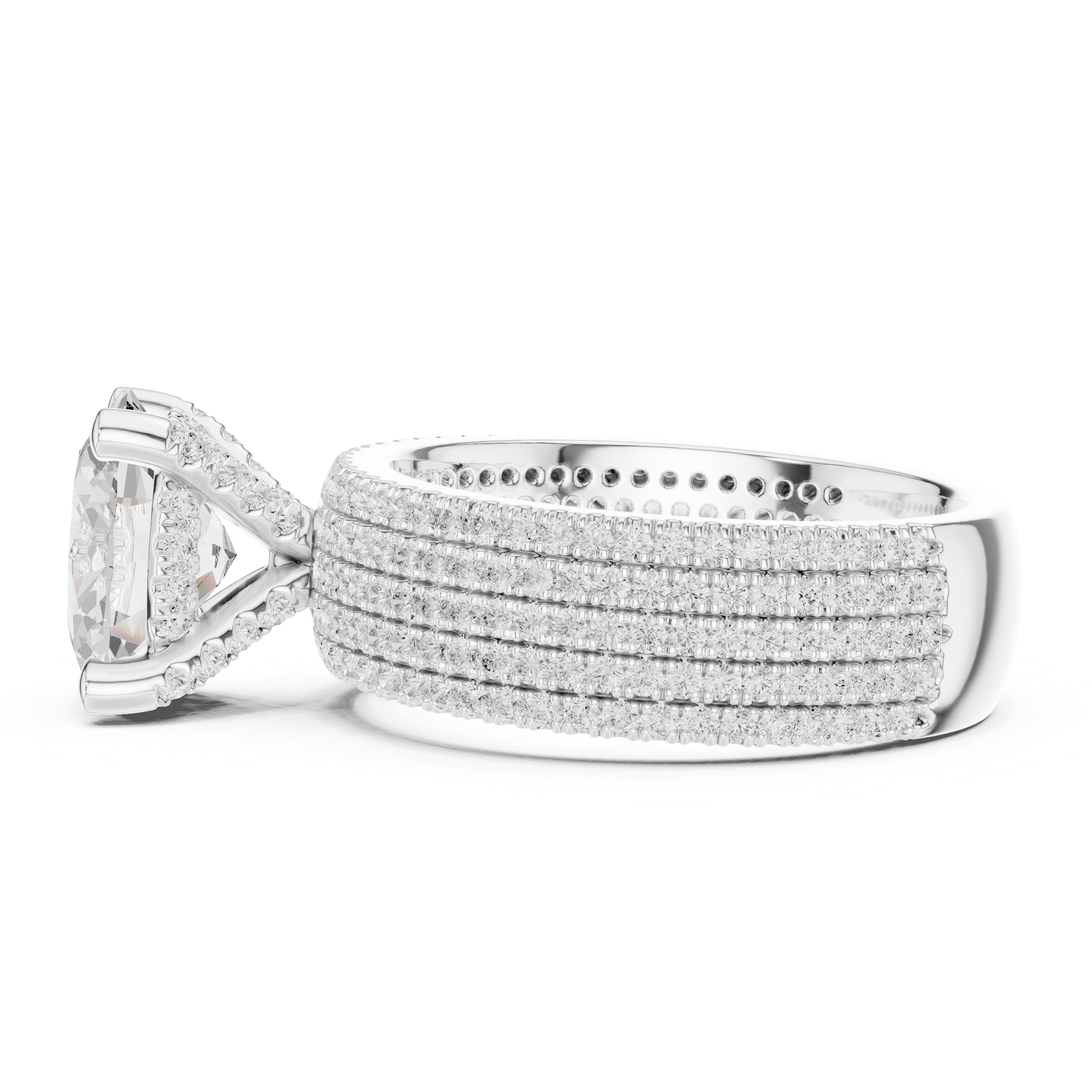 3.00 ct Oval Multi-Row Pave Statement Ring 3ct White Gold