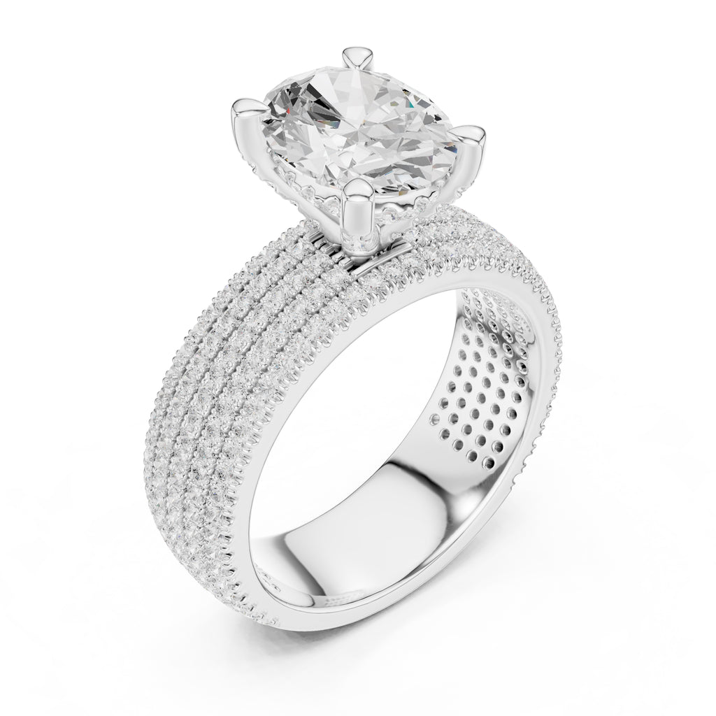 3.00 ct Oval Multi-Row Pave Statement Ring 3ct White Gold