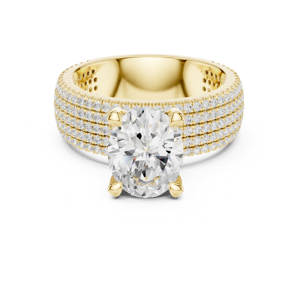 3.00 ct Oval Multi-Row Pave Statement Ring 3ct Yellow Gold