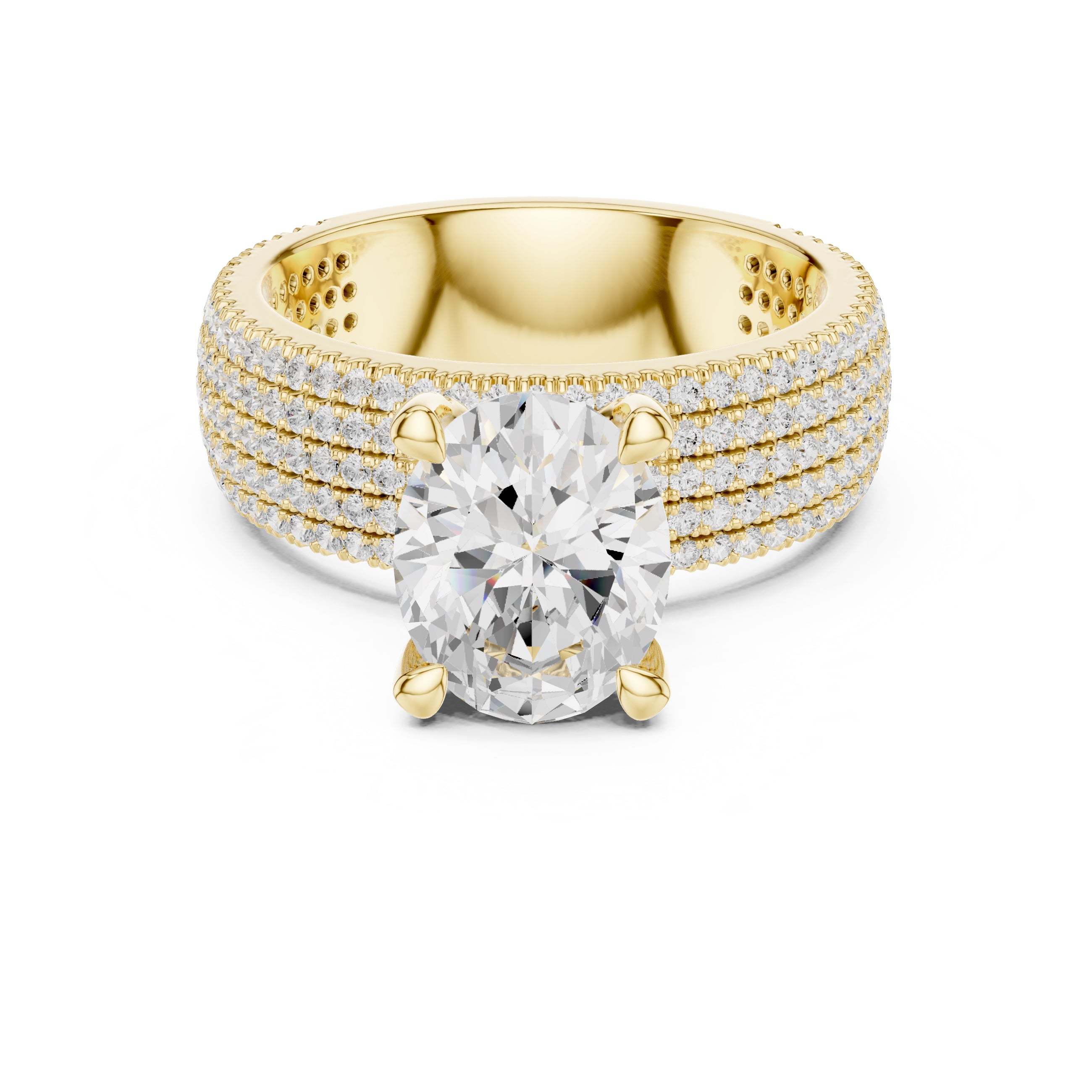 3.00 ct Oval Multi-Row Pave Statement Ring 3ct Yellow Gold