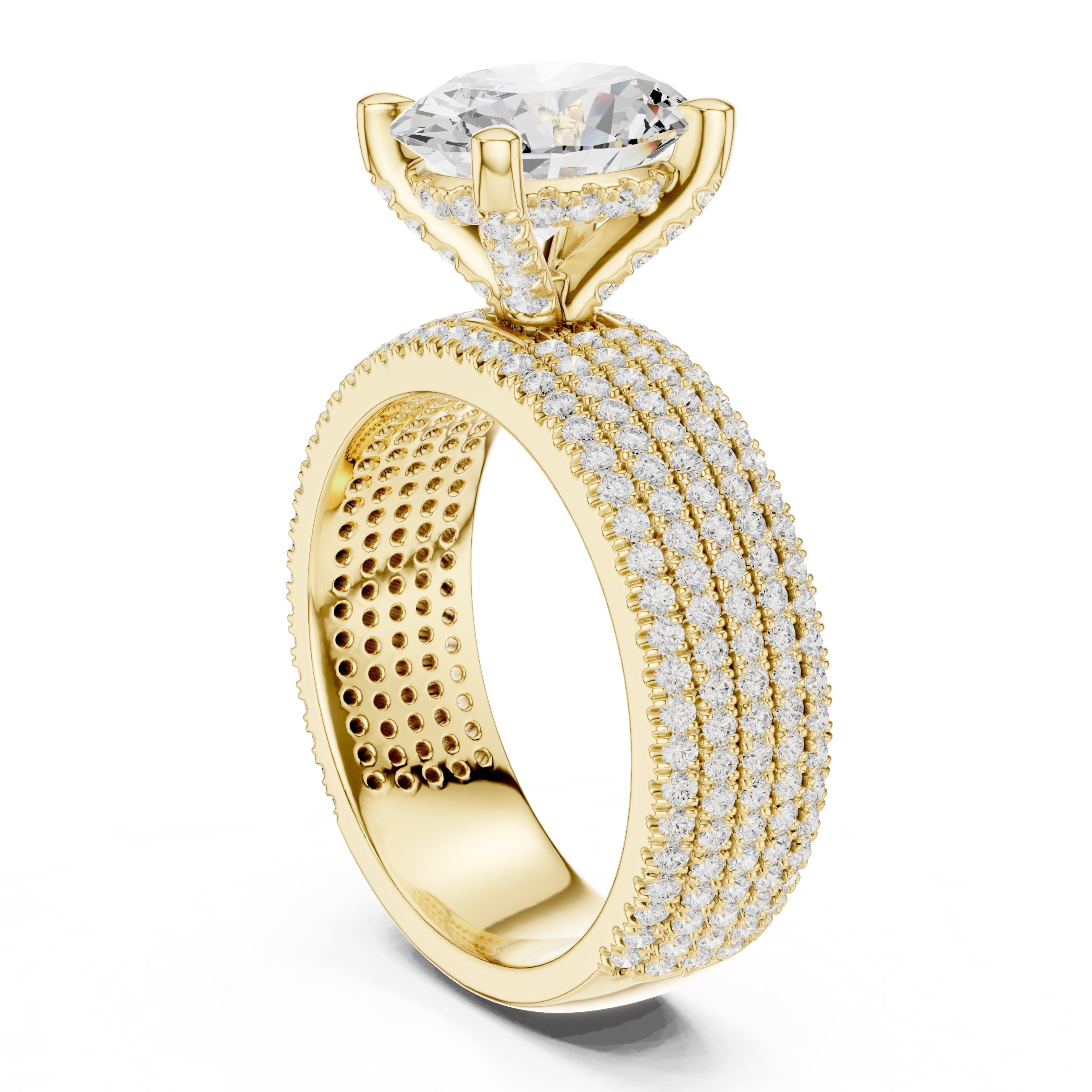 3.00 ct Oval Multi-Row Pave Statement Ring 3ct Yellow Gold
