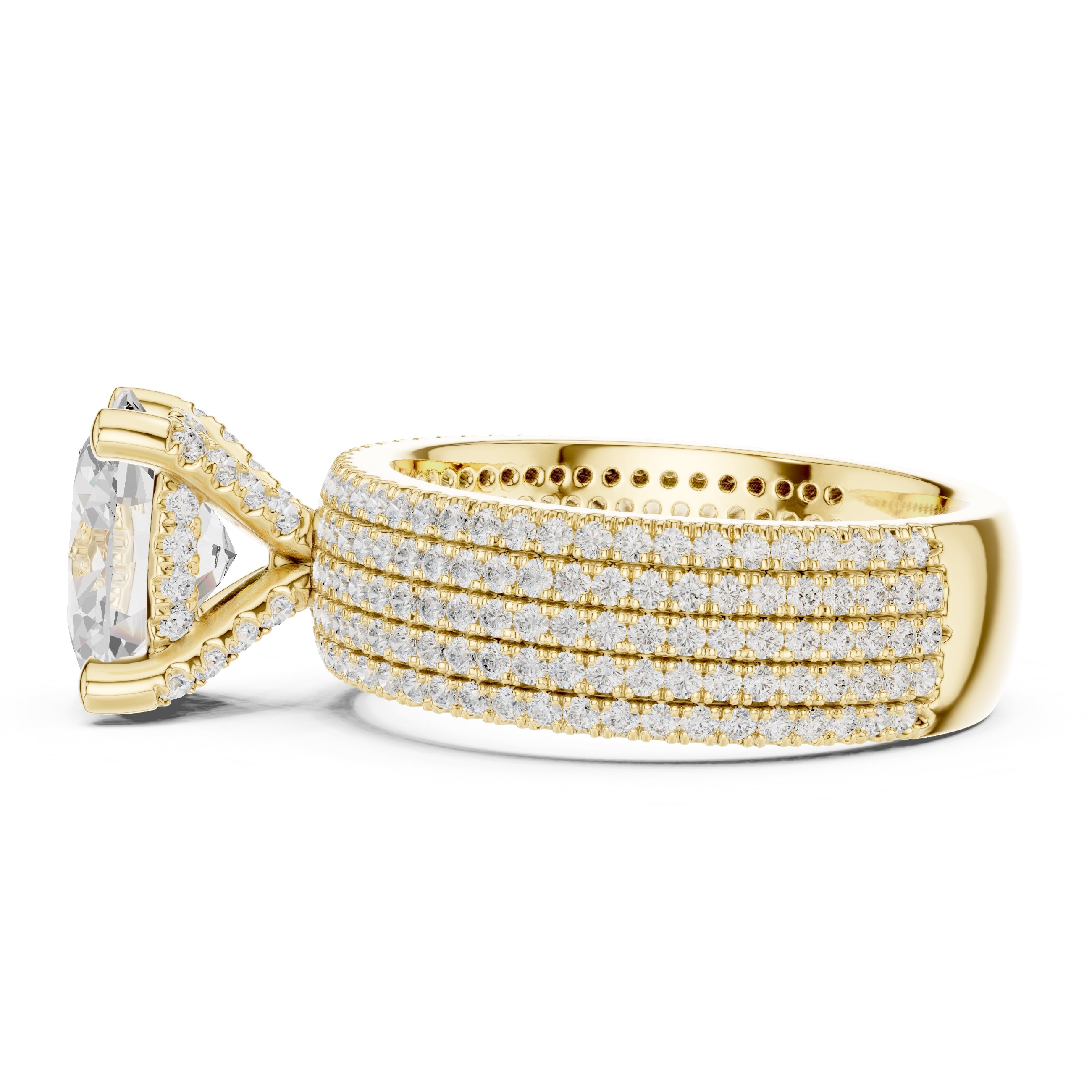 3.00 ct Oval Multi-Row Pave Statement Ring 3ct Yellow Gold