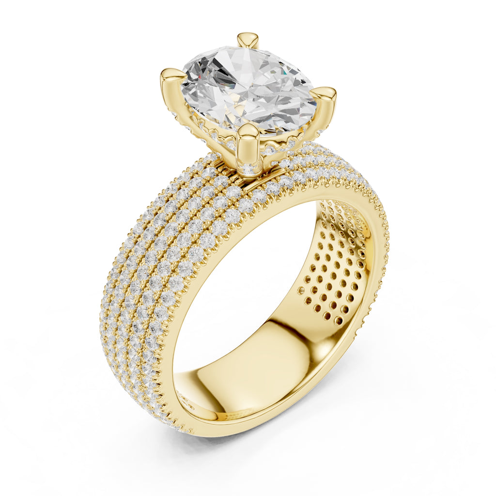 3.00 ct Oval Multi-Row Pave Statement Ring 3ct Yellow Gold