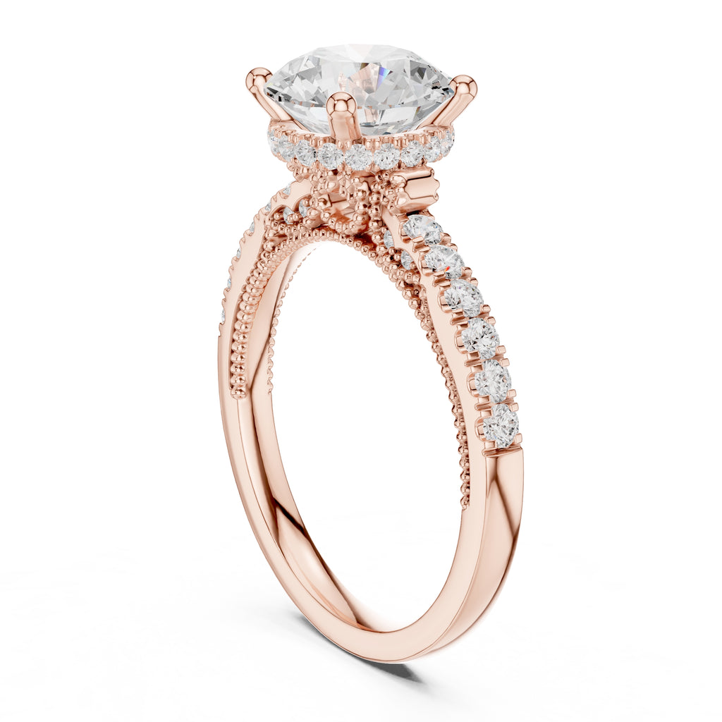 2.00 ct Round Diamond Milgrain Pave Ring 2ct Rose Gold