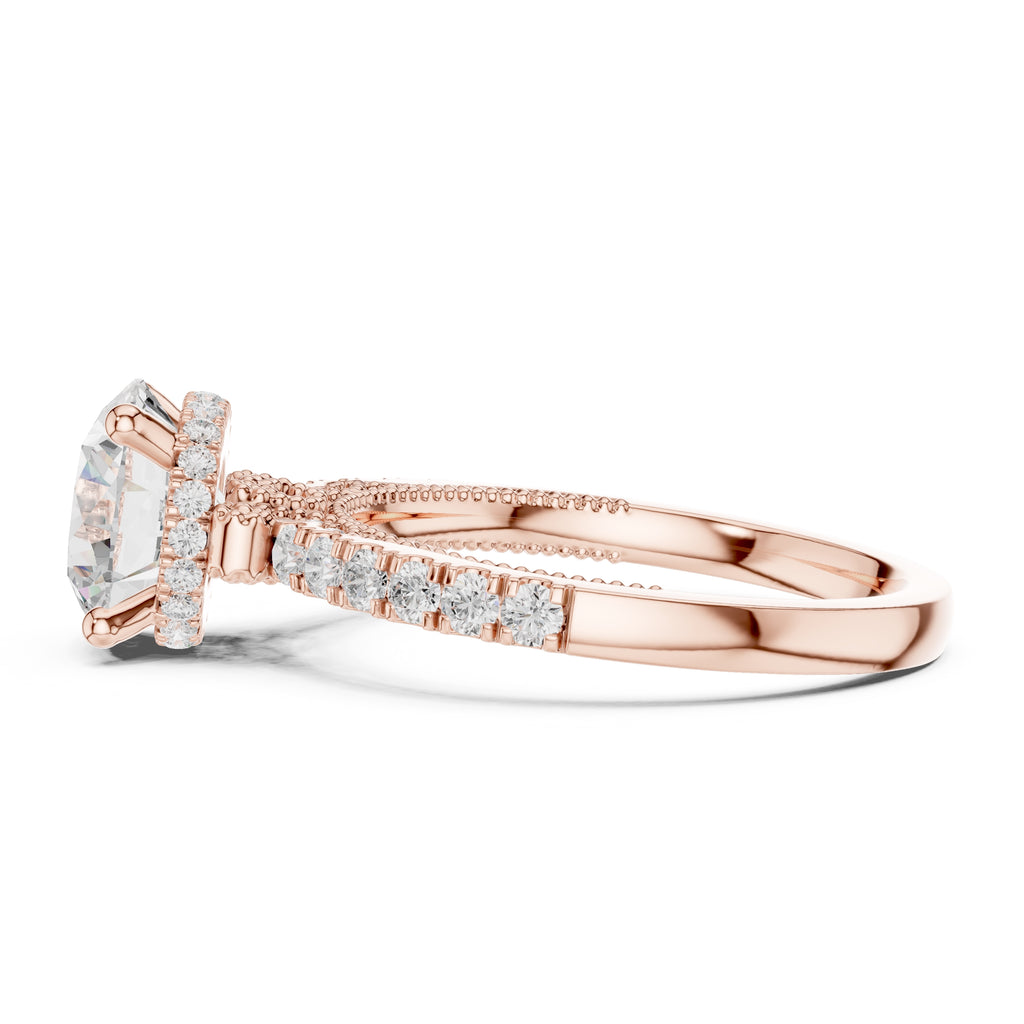 2.00 ct Round Diamond Milgrain Pave Ring 2ct Rose Gold